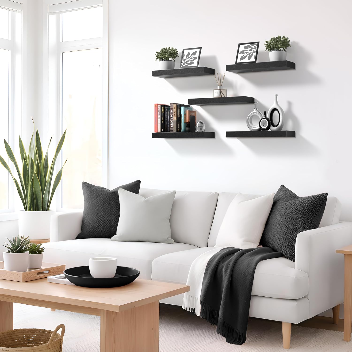 Sorbus Floating Shelves for Wall – 16 Inch Floating Shelf for Kitchen, Bedroom, Living Room, Bathroom, Home & Wall Decor - Mounted Bathroom Shelves with Invisible Brackets (Grey, 3 Pack)