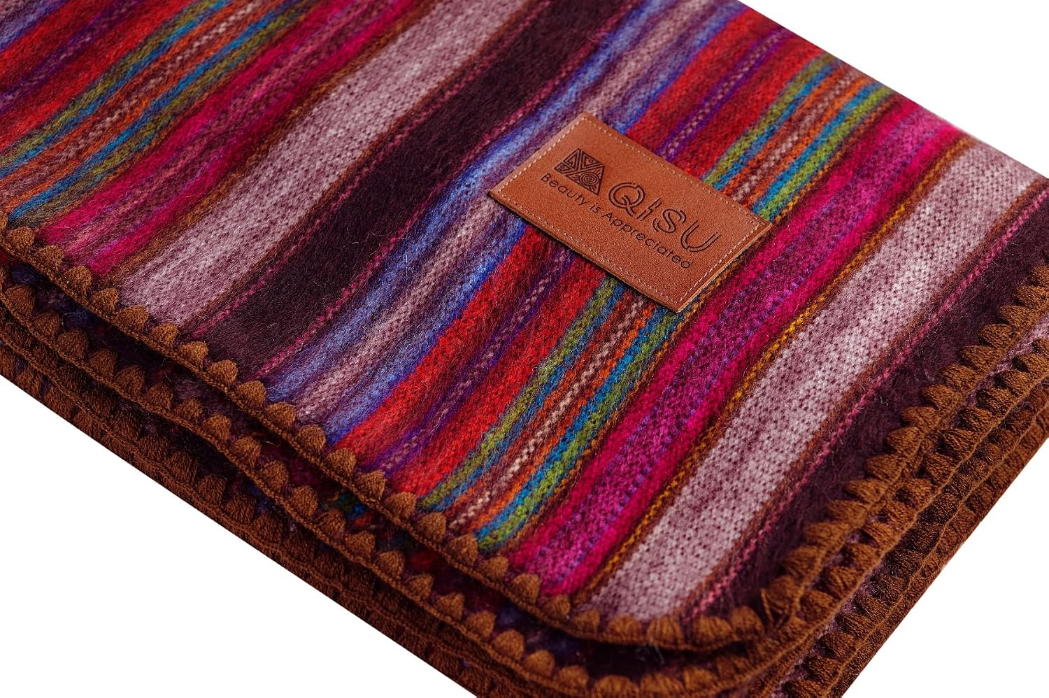 QISU Alpaca Wool Blanket Throw | Large, Beautiful, Warm, Variegated | 85 x 65 inches | Ultra-Soft, Hypoallergenic and Breathable | Non-Itchy or Scratchy Fabric (Green Variegated)