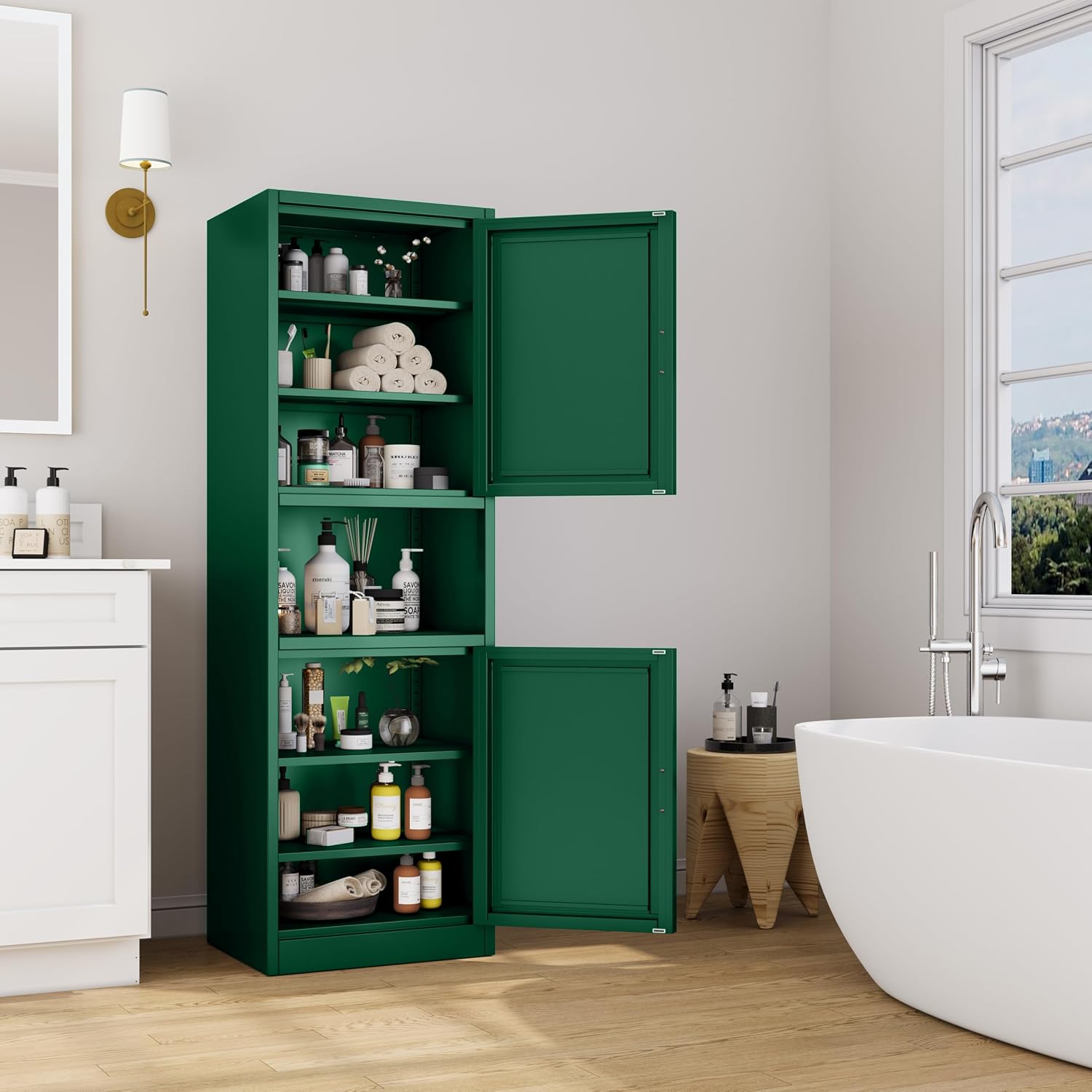 Ckzbx Tall Narrow Storage Cabinet 66.93" H Tall Bathroom Cabinet Metal Pantry Cabinets, 4 Adjustable Shelves for Kitchen, Home Office, Living Room, Dinning Room (20 inches Wide White)