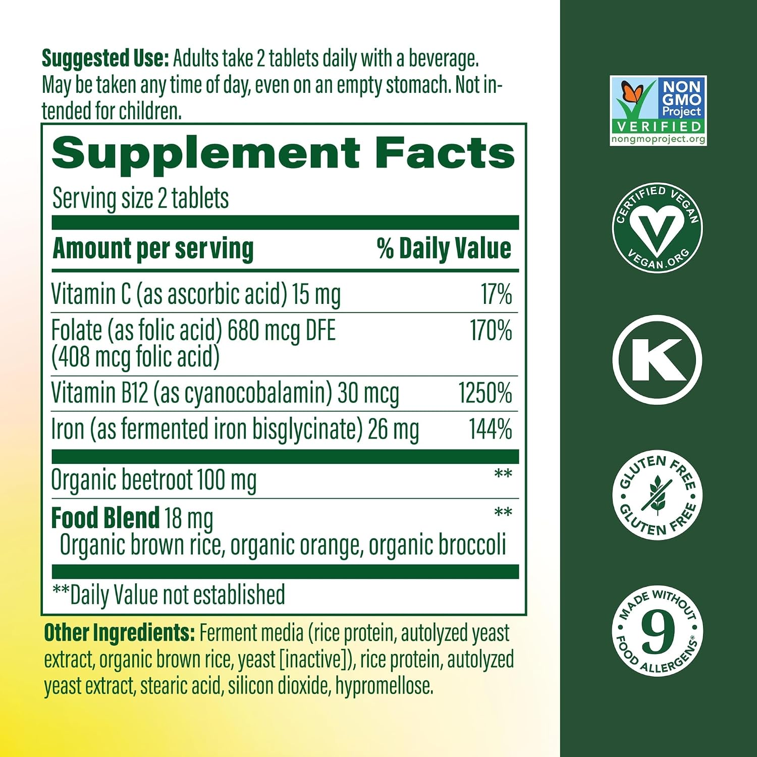 MegaFood Blood Builder Iron Supplement, Energy Support, 72 Mini Tablets
