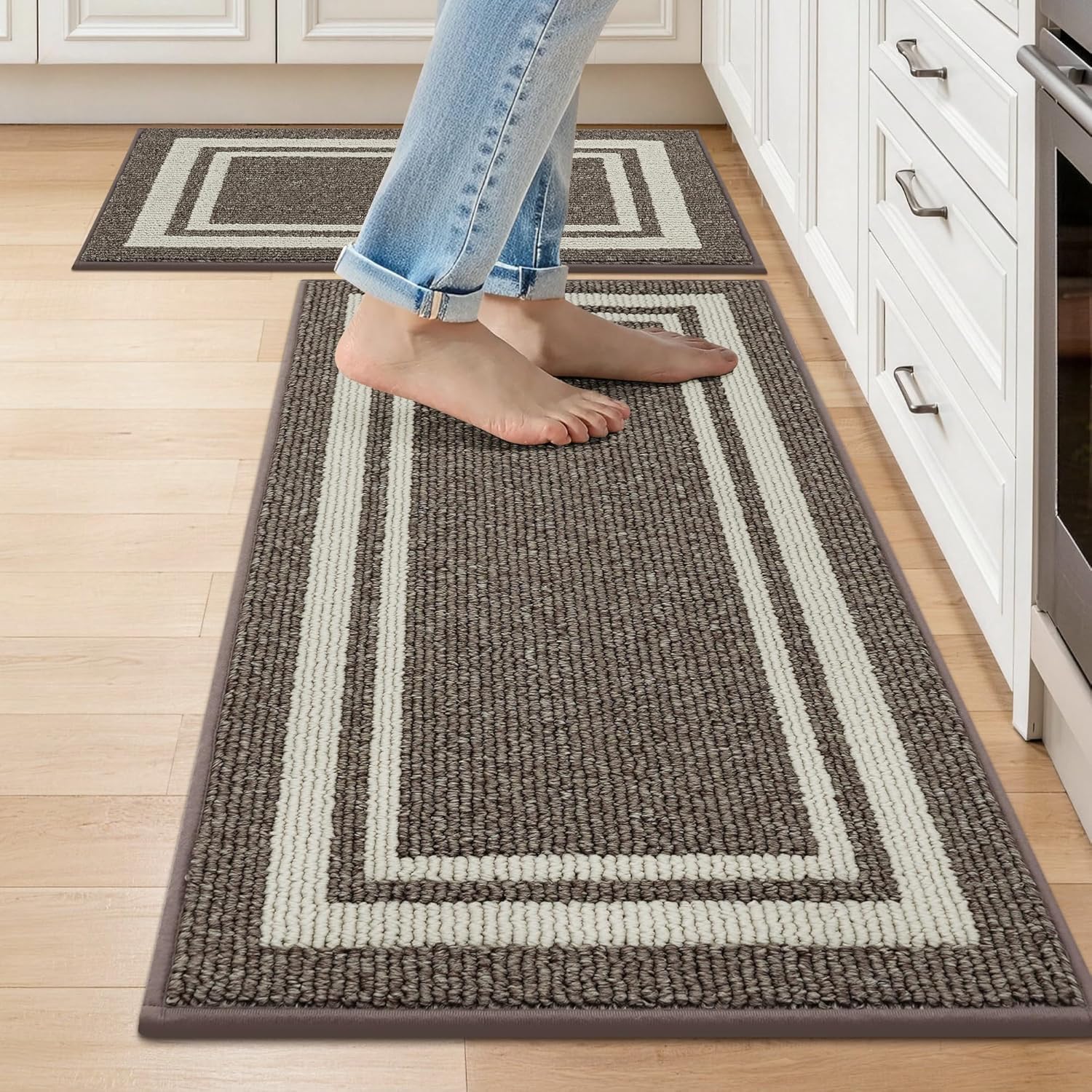 COSY HOMEER 48x20Inch/30X20Inch Kitchen Rug Mats,Grey