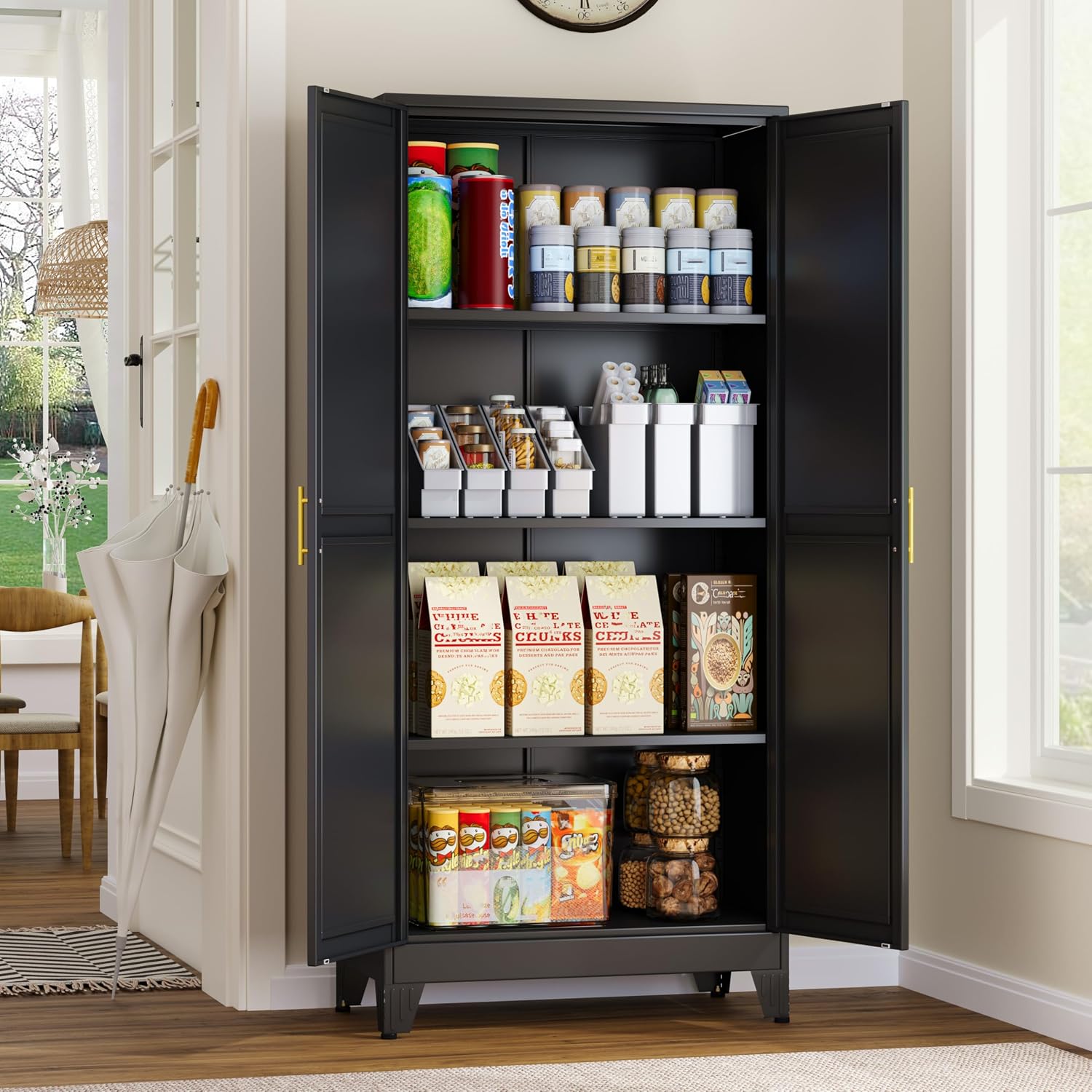 GAIOUS 75.2" Tall Metal Kitchen Pantry Storage Cabinets with 2 Door and 5 Adjustable Shelves, Cupboard for Kitchen, Dining Room, Living Room and Bathroom, White