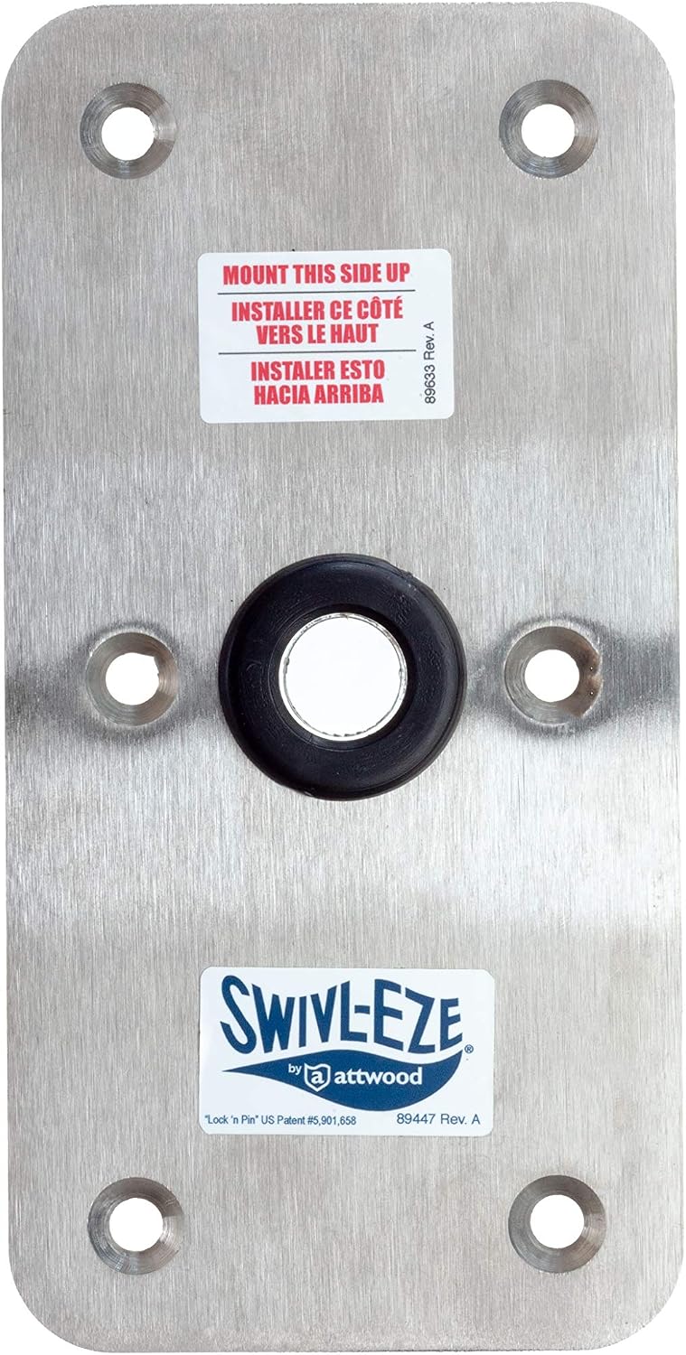 Swivl-Eze attwood SP-67739 Swivl-Eze Lock'N-Pin Stainless Steel 7-Inch x 7-Inch Non Threaded Boat Seat Pedestal Base | Non-threaded for 3/4 in pin socket, needs 2-3/4 in mounting hole, satin finish, exceeds ABYC standards, Type B rating