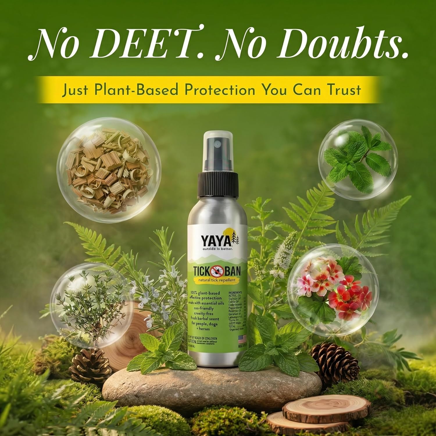 Yaya Organics All Natural Extra Strength Tick Repellent DEET Free - 4 Ounce Spray Bottle