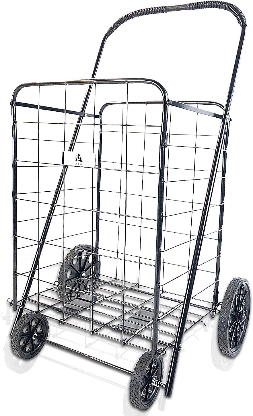 ATH Large Deluxe Rolling Utility / Shopping Cart - Stowable Folding Heavy Duty Cart with Rubber Wheels For Haul Laundry, Groceries, Toys, Sports Equipment, Red