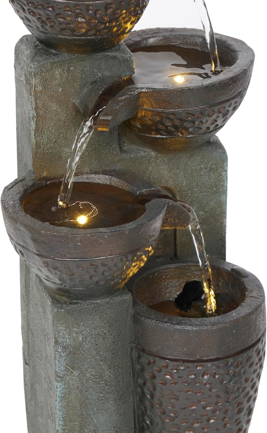 Alpine Corporation WIN326 Indoor Tabletop Light-Up Tiered Rainforest Tree Trunk Water Fountain with LED Lights, 11", Brown