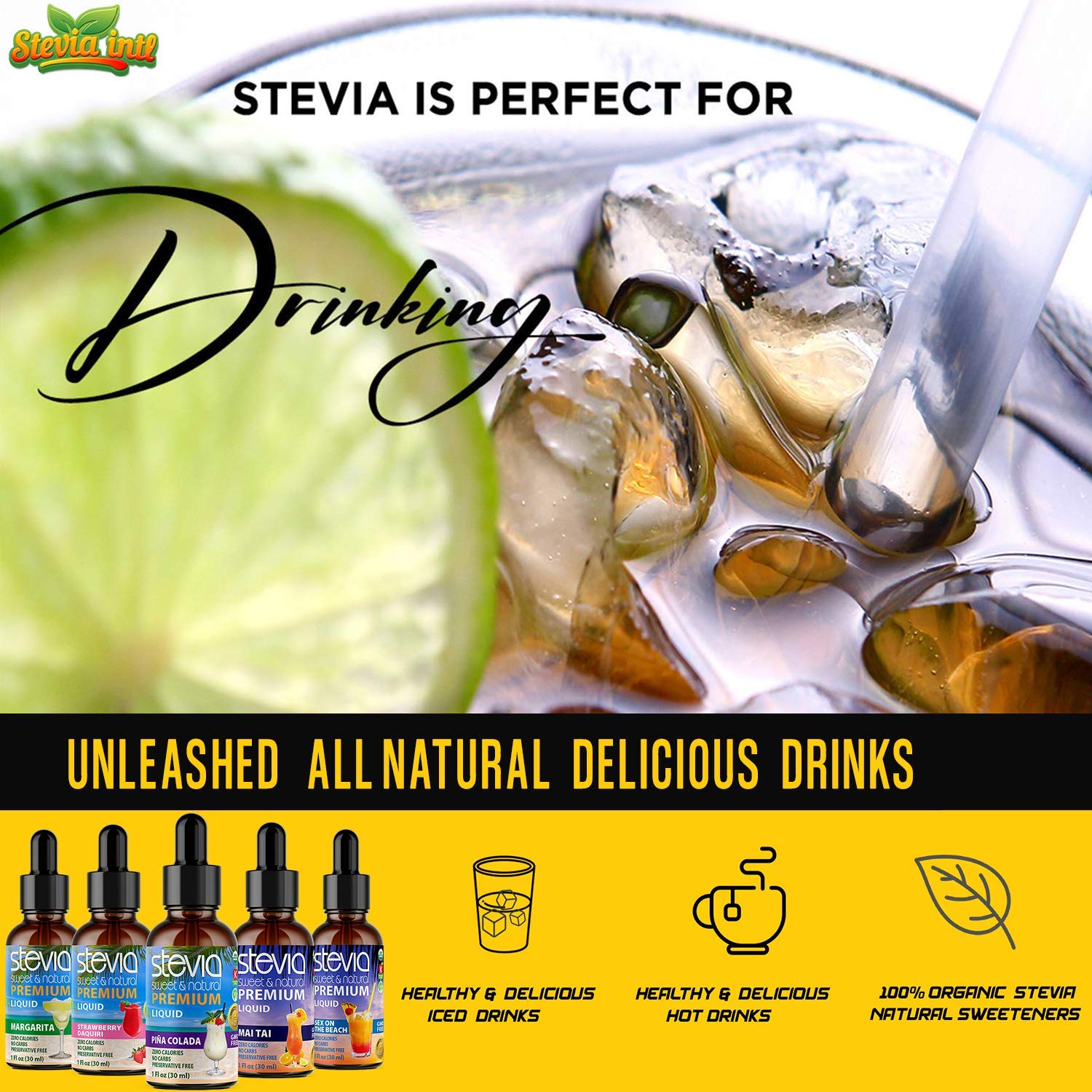 Stevia Intl (Pack of 5) Cocktails Lovers Bundle. Stevia Liquid Drops with 5 Flavors. All Naturally Sweet, Non-Bitter, No Sugar Added, 0 Carb