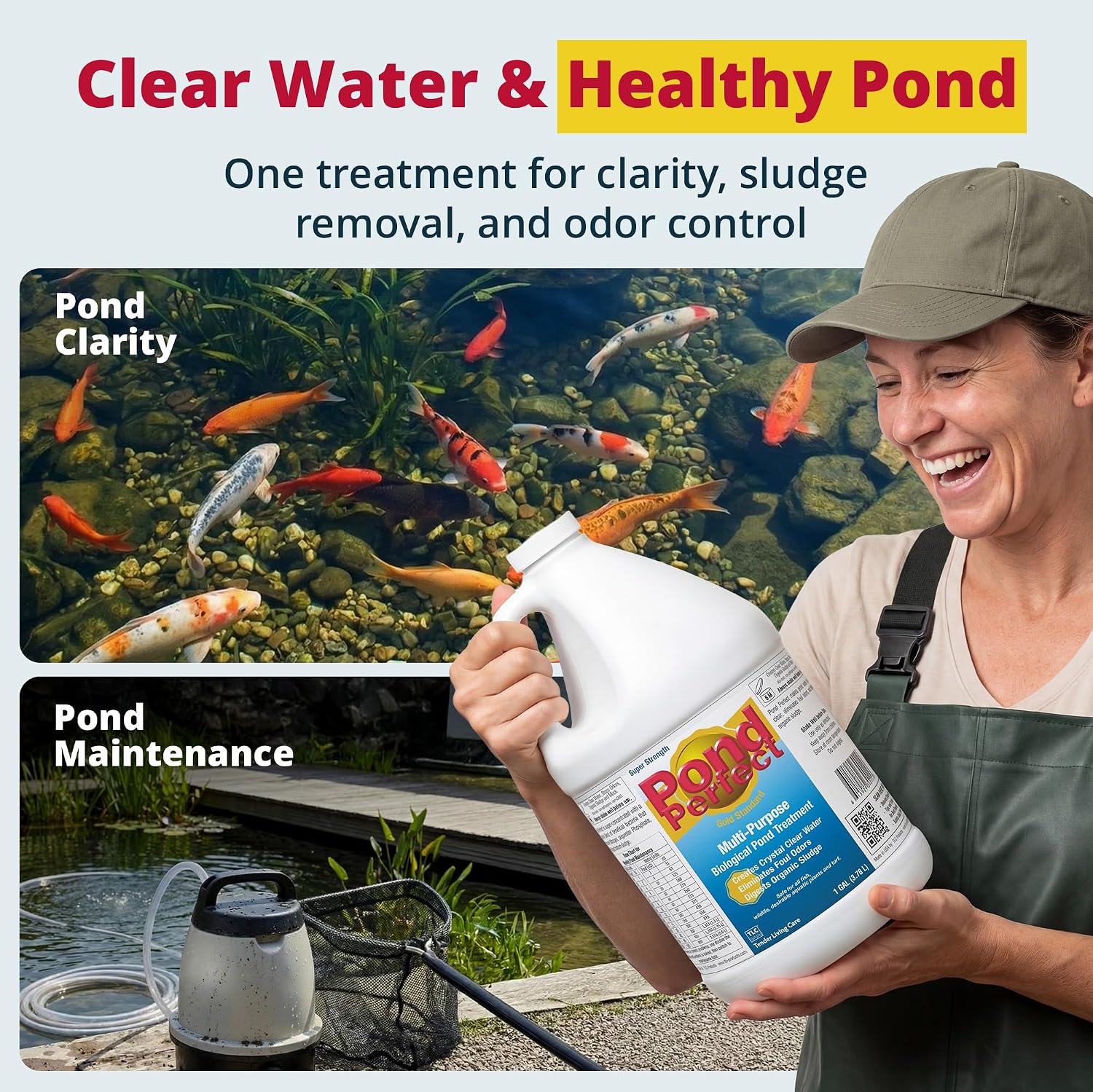 PondPerfect Pond Bacteria - Natural Treatment for Ponds - Safe for Fish | Liquid Formula for Pond Maintenance – Pond Cleaner for outdoor Ponds - Safe for Fish - 32 oz (946 ml) for up to 25000 gal