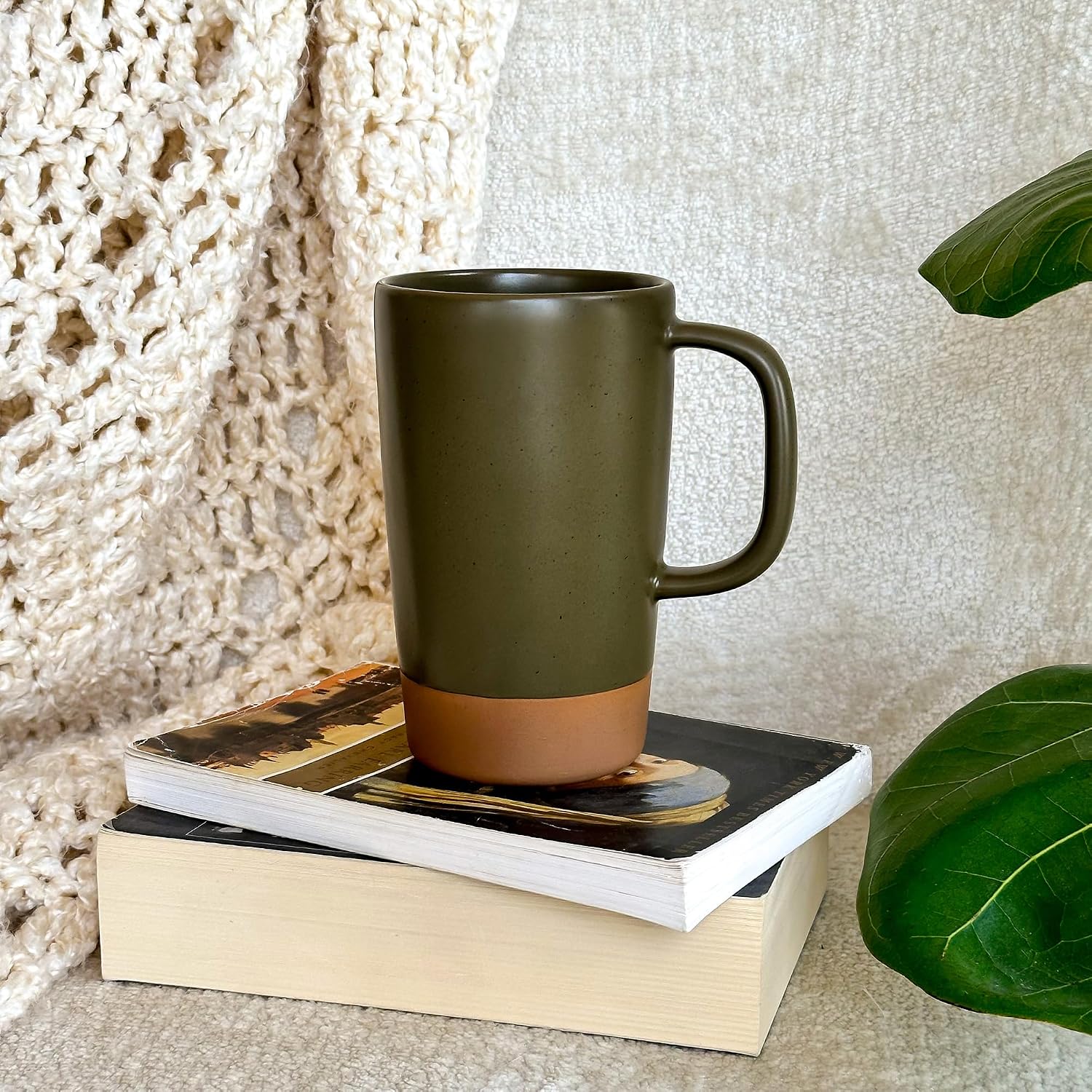 Mora Ceramics Large Tea Mug with Loose Leaf Infuser and Ceramic Lid, 18 oz, Portable, Microwave and Dishwasher Safe