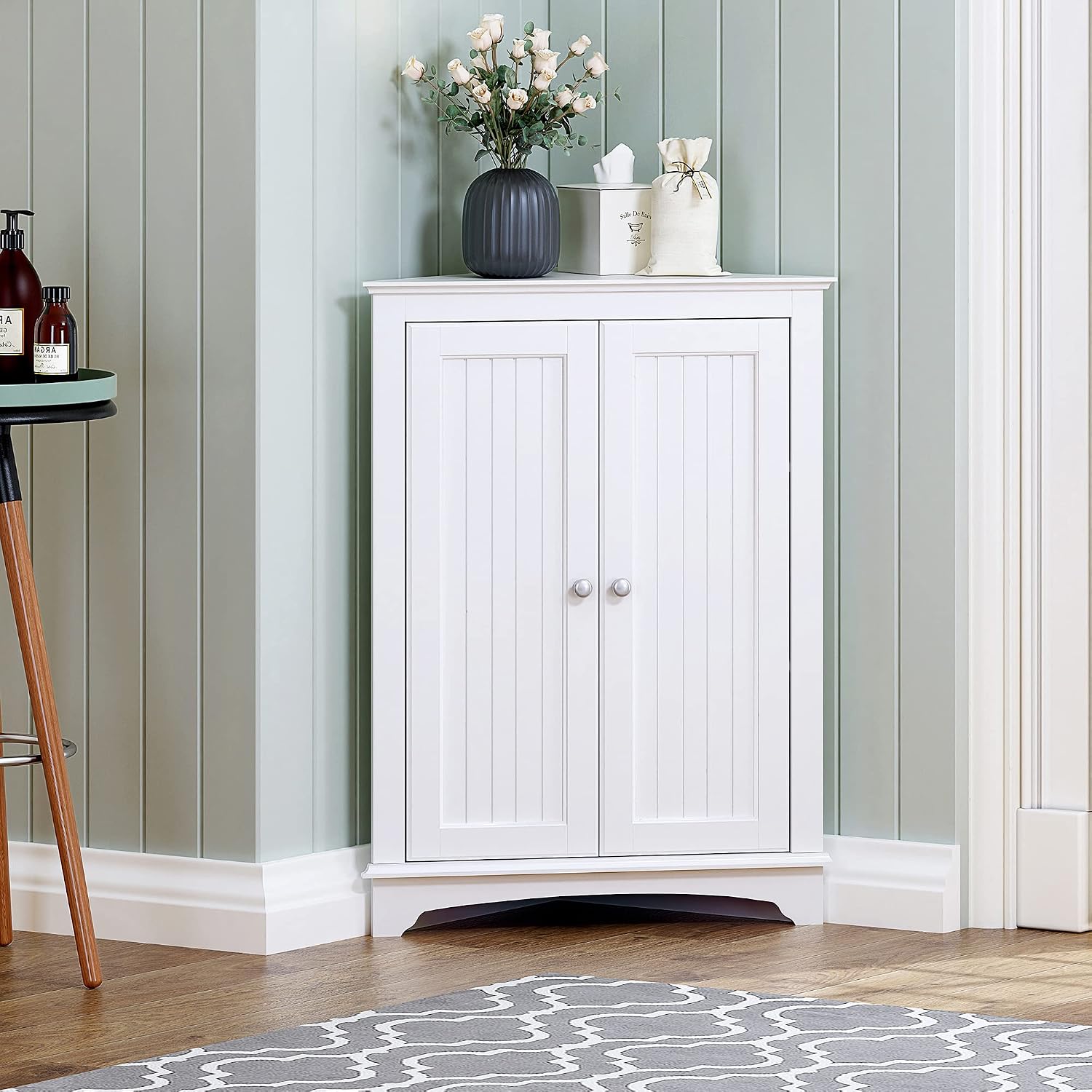 Spirich Corner Bathroom Cabinet with Doors and Adjustable Shelf, White