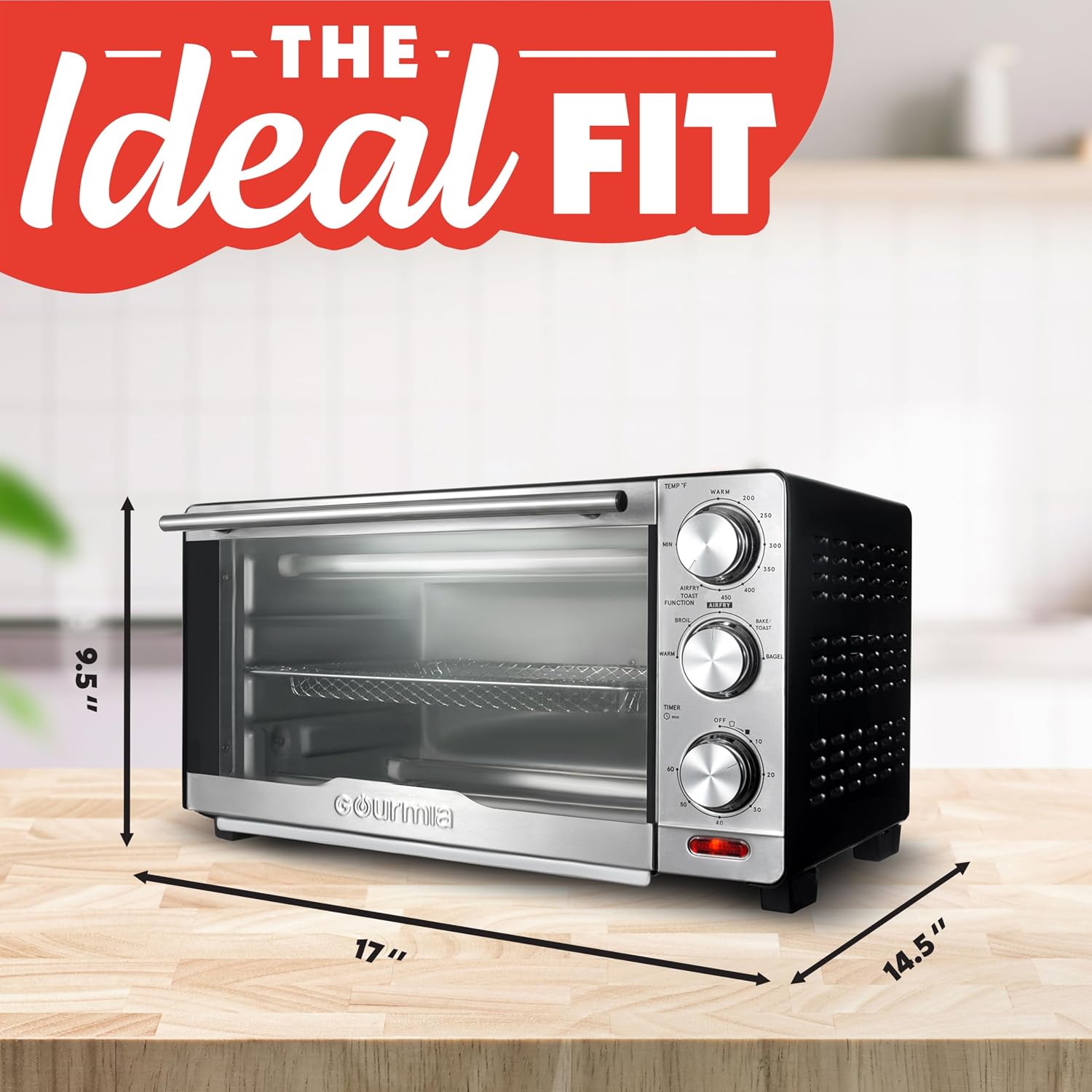 Gourmia Air Fryer Toaster Combo - 6-in-1 Multi-function Countertop Oven Adjustable Temperature & Timer, Fry Basket, Baking Pan