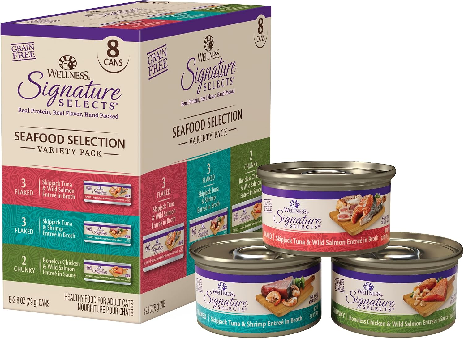 Wellness CORE Signature Selects Variety Pack Adult Canned Wet Cat Food, Natural, Protein Rich, Grain Free, Poultry Recipes, 2.8 oz, Pack of 8 Cans