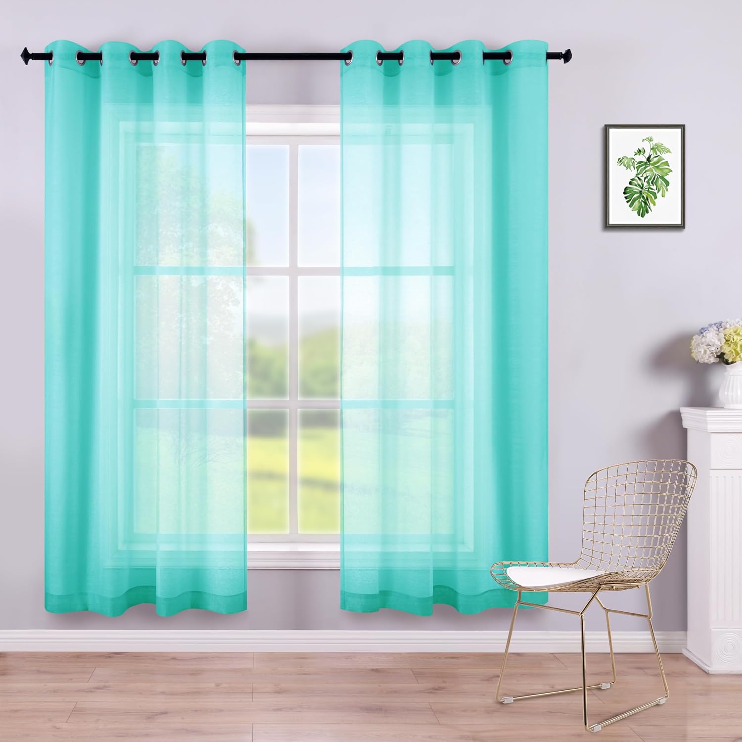 KOUFALL White Sheer Curtains 72 Inches Long for Bedroom Set of 2 Panels Grommet Faux Linen Window Voile Semi Baisc Decorative Sheer Curtains for