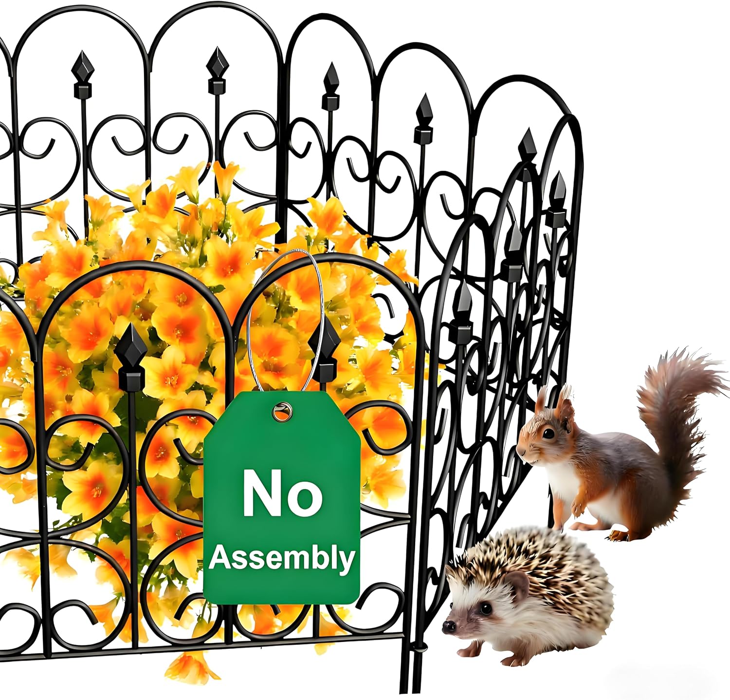 AMAGABELI GARDEN & HOME 5 Panels 32in(H)×10ft(L) Decorative Garden Fences and Borders for Dogs No Dig Rustproof Metal Fence Panels Garden Edging Border Animal Barrier Fencing for Flower Beds Black