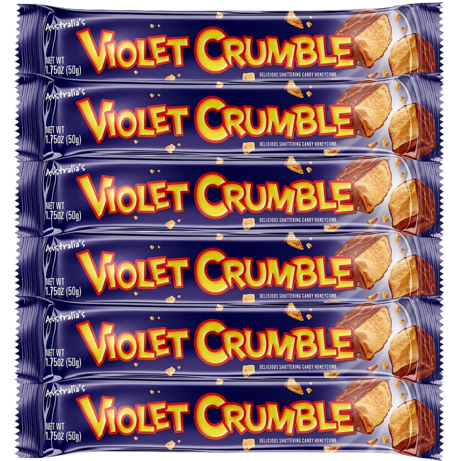 Violet Crumble Milk Chocolate Honeycomb Bars – 6-Pack – 1.76 oz Each – Made in Australia