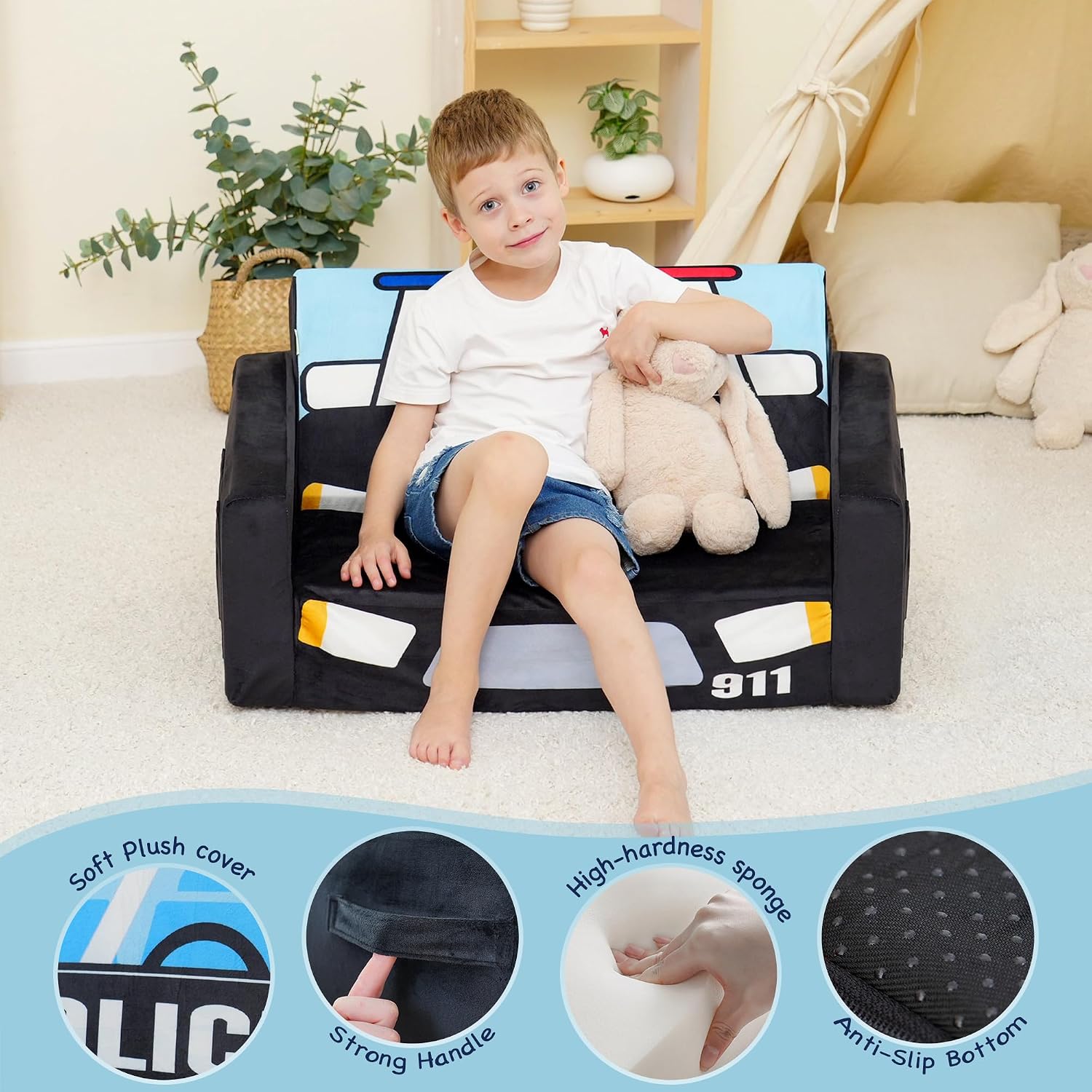MallBest Kids Sofas Children's Sofa Bed Baby's Upholstered Couch Sleepover Chair Flipout Open Recliner(Red/Fire Truck)
