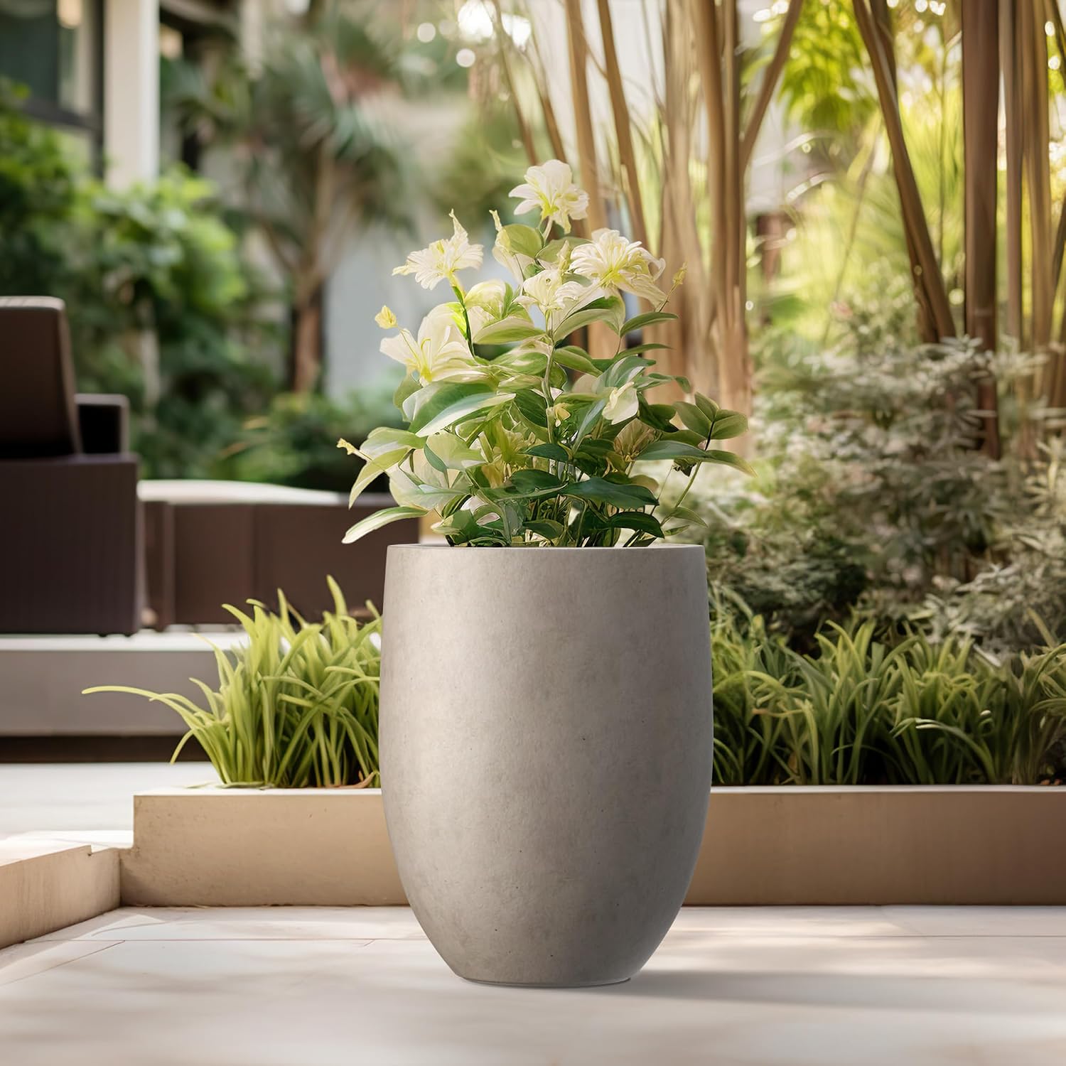Kante Tall Concrete Planter 21.7" Modern White Floor Pot for Indoor Outdoor