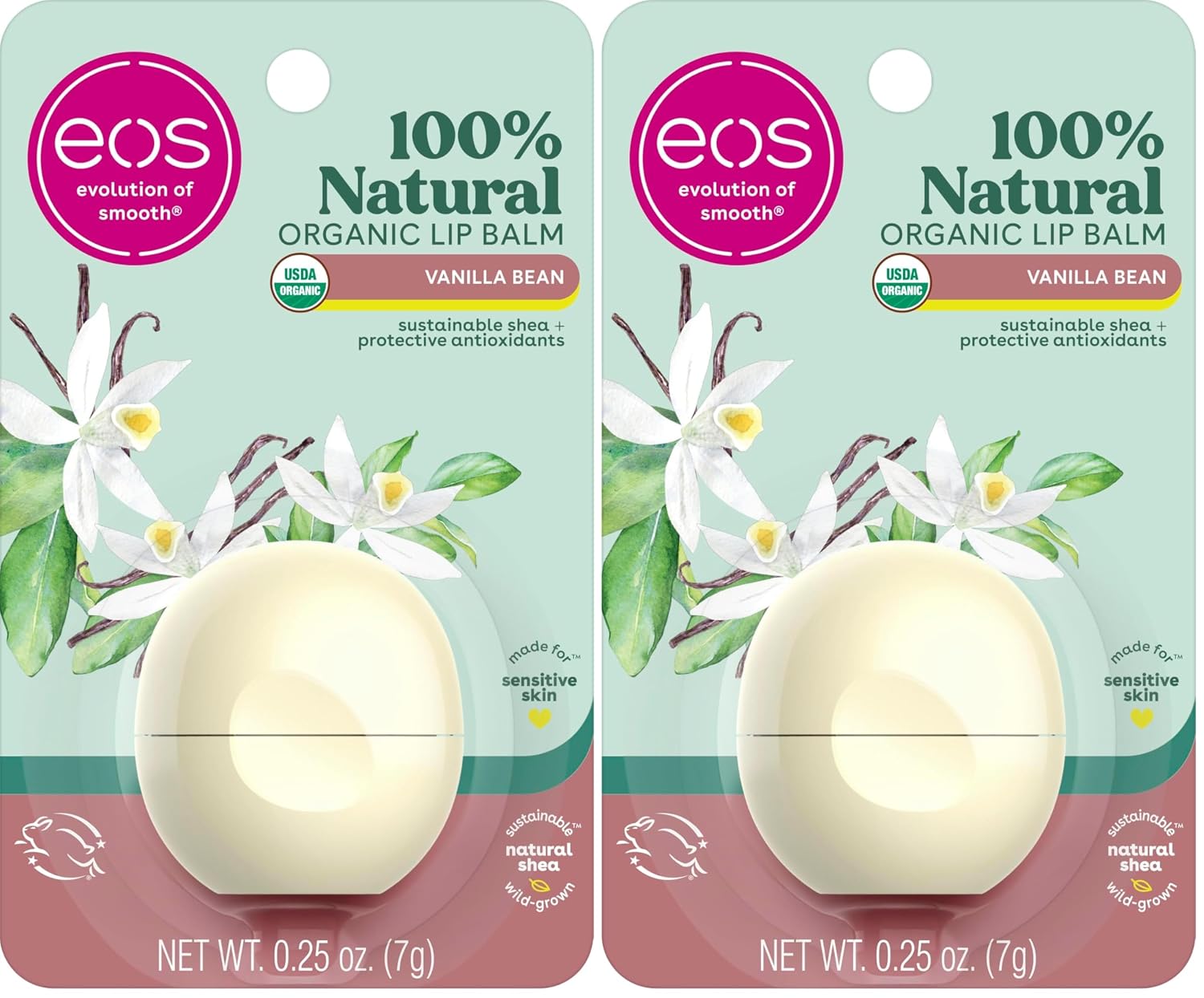 eos 100% Natural & Organic Lip Balm - Strawberry Sorbet, All-Day Moisture, Dermatologist Recommended for Sensitive Skin Care, Lip Care Products, 0.25 oz