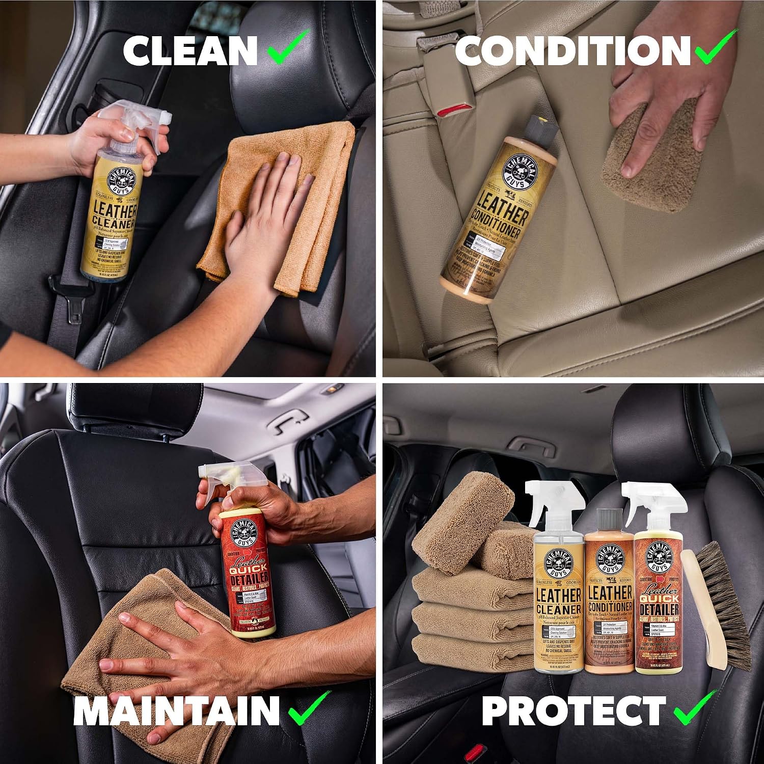 Chemical Guys, 9-Piece Leather Cleaner & Conditioner Kit for Car Interiors | Cleans then conditions seats, furniture, jackets and boots