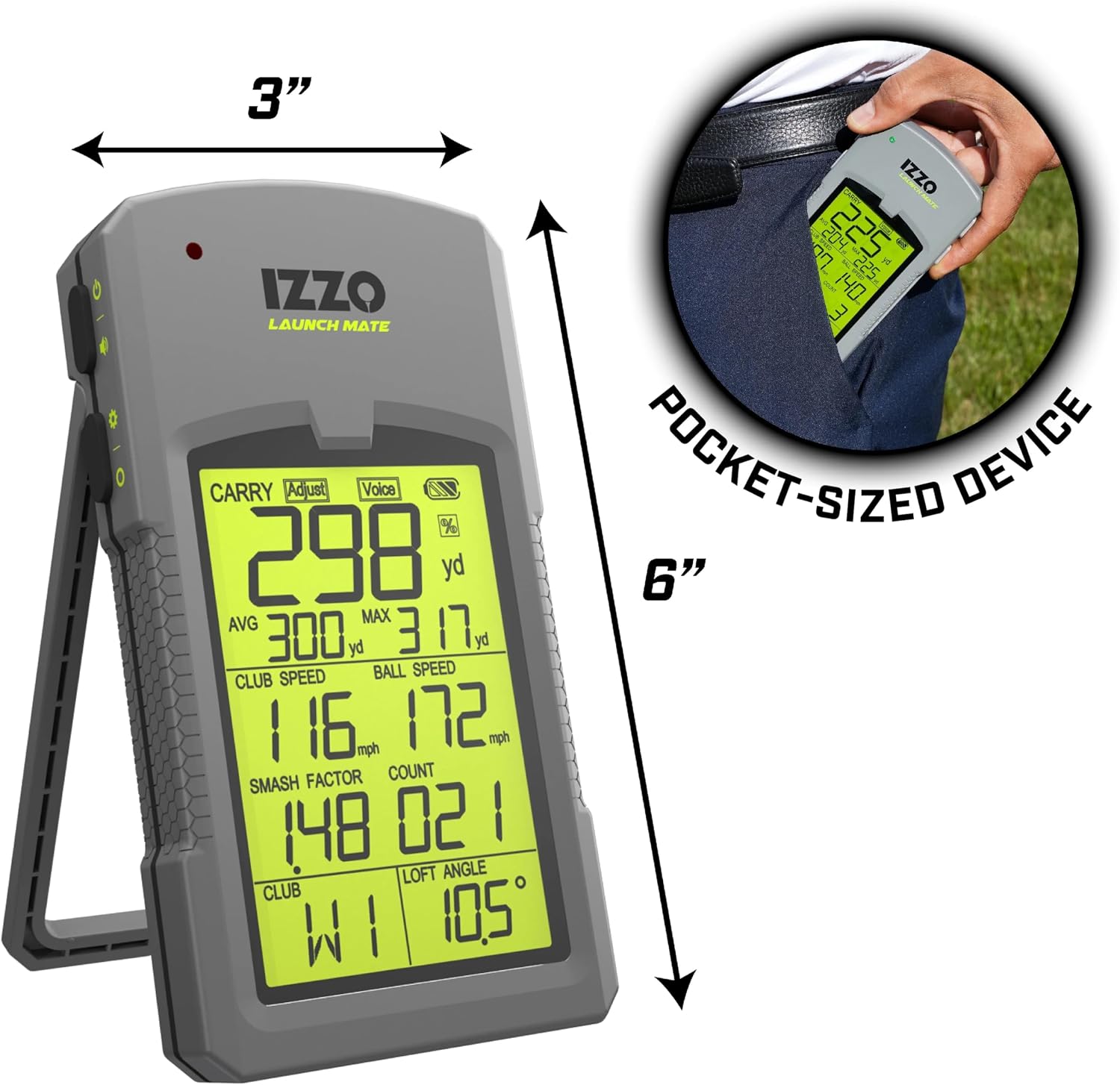 Izzo Golf Launch Mate Launch Monitor | Tracks swing speed, ball speed, carry distance and smash factor