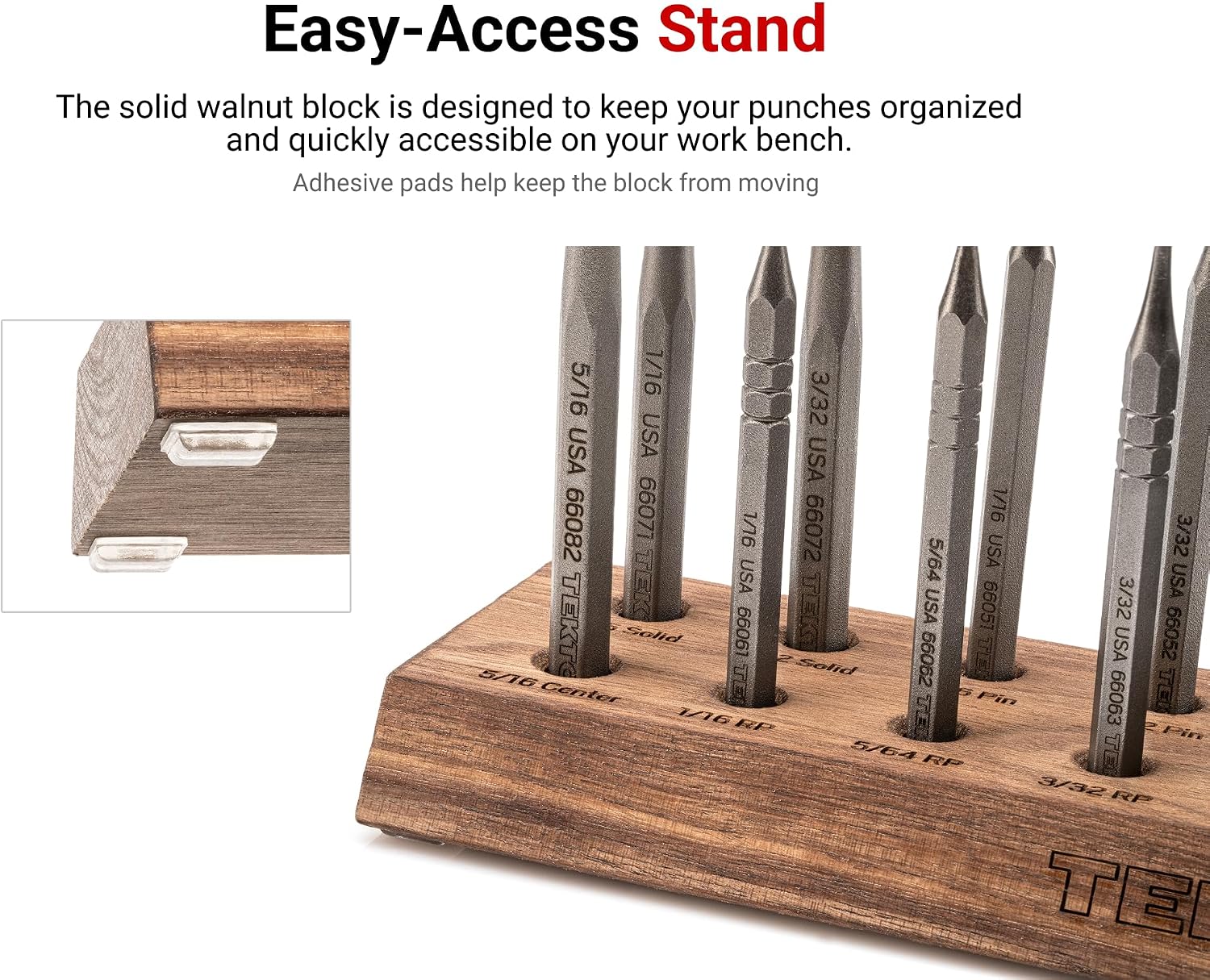 TEKTON Punch Set with Walnut Block (18-Piece) | 66564 | Made in USA