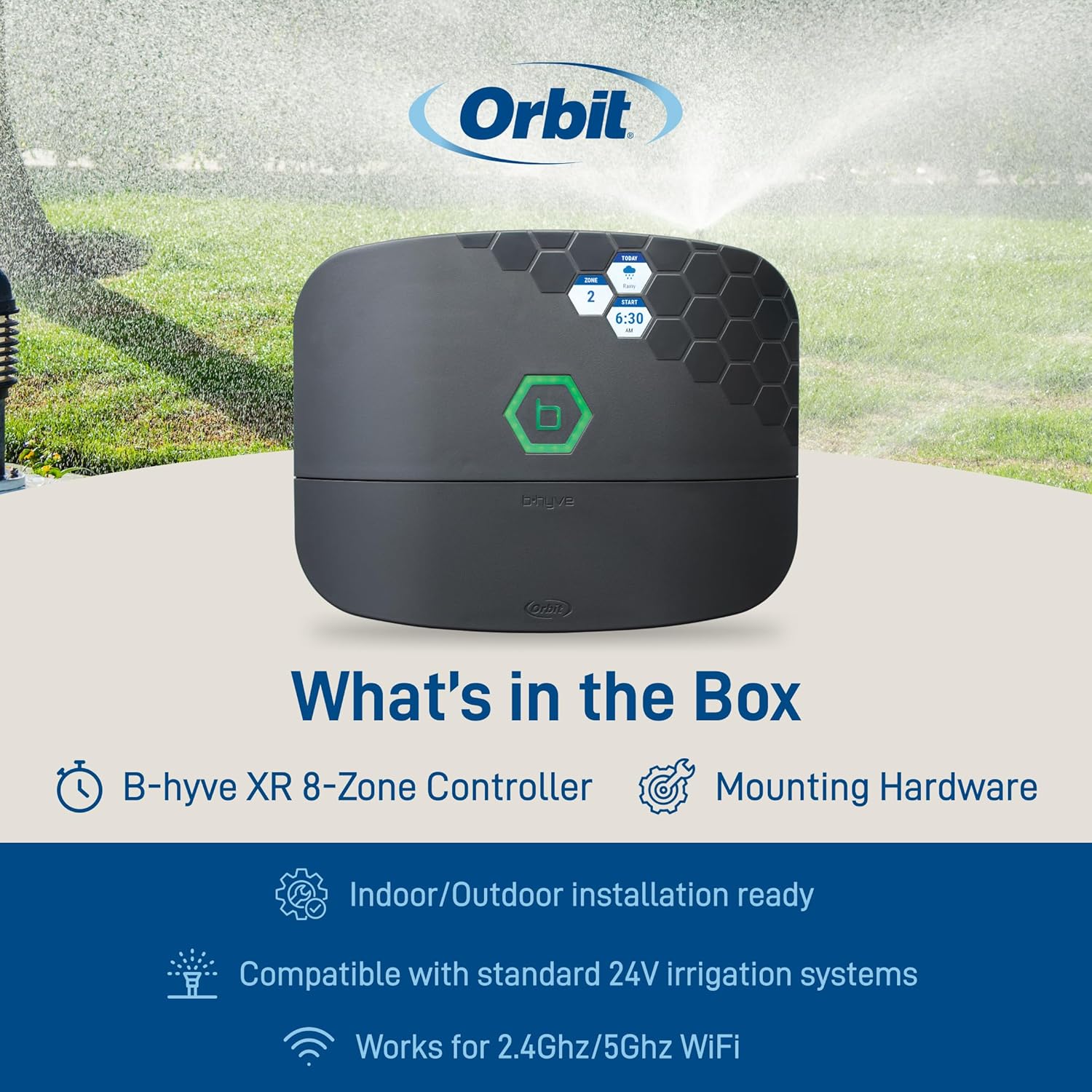 Orbit B-hyve XR Smart Sprinkler Timer - 8-Zone - WiFi-Enabled Indoor/Outdoor Irrigation Controller - App Control - Weatherproof Watering System