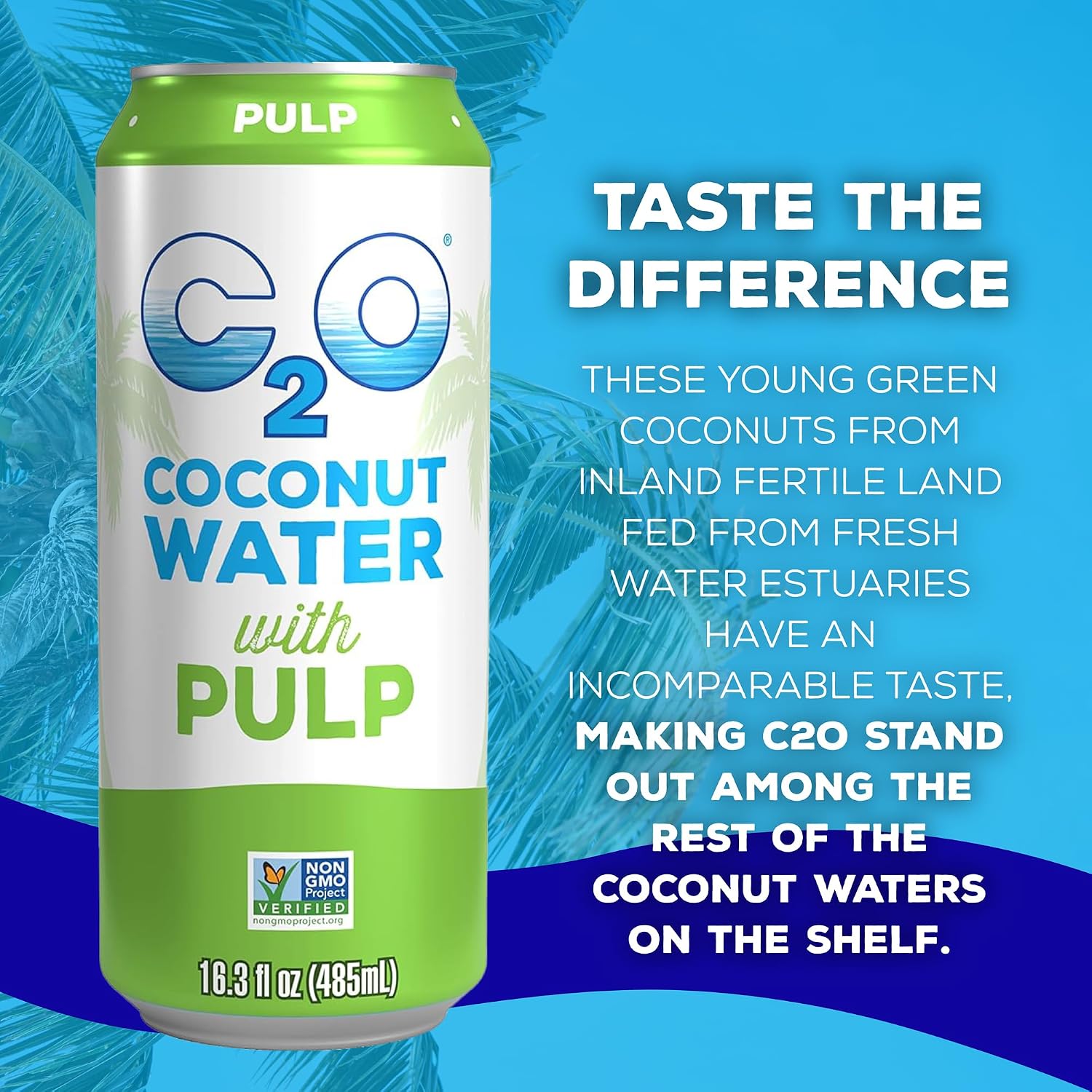 C2O Pure Coconut Water with Pulp, 16.3 Fluid Ounce, Pack of 8