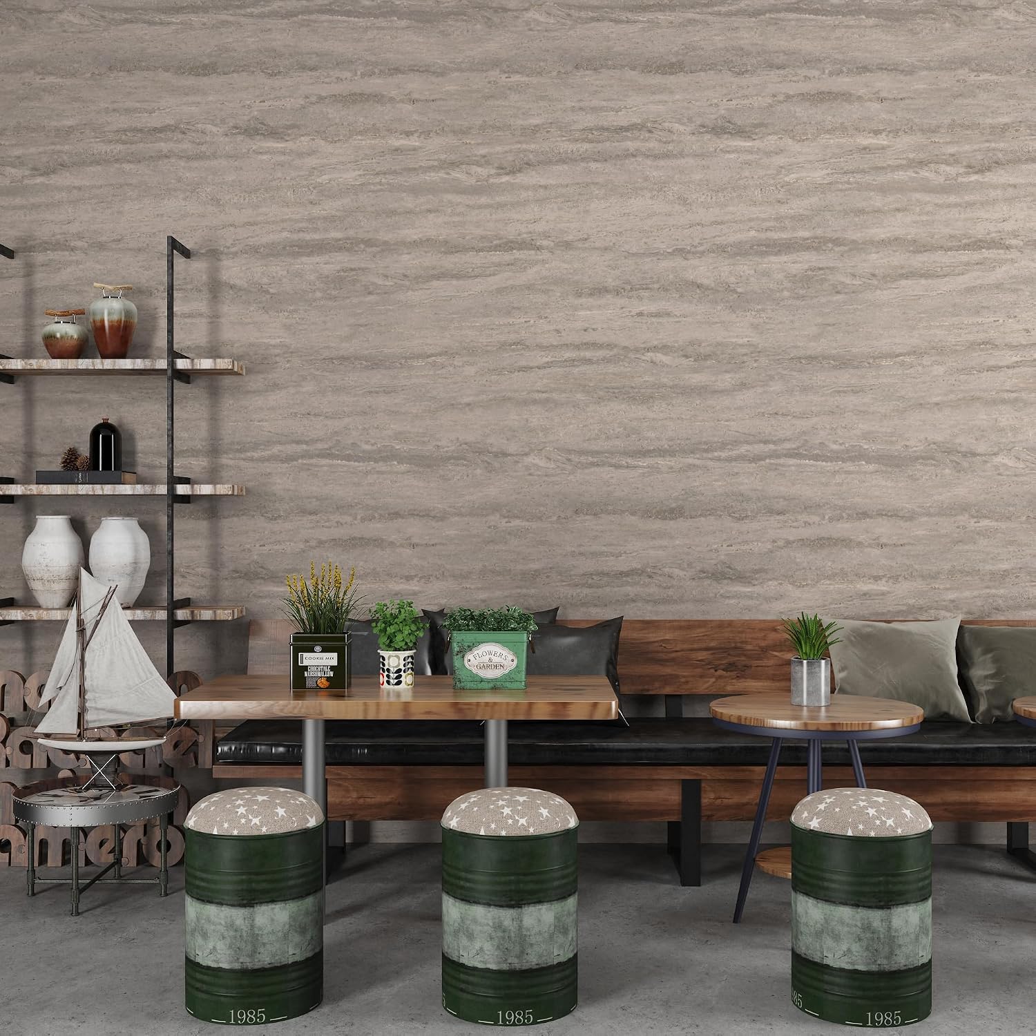 48x197inch Extra Wide Grey Marble Wallpaper Peel Stick Matte Thick Waterproof Adhesive Furniture Sticker Dark Gray Granite Textured Countertop Contact Paper Vinyl Wall Sticker for Bedroom Living Room