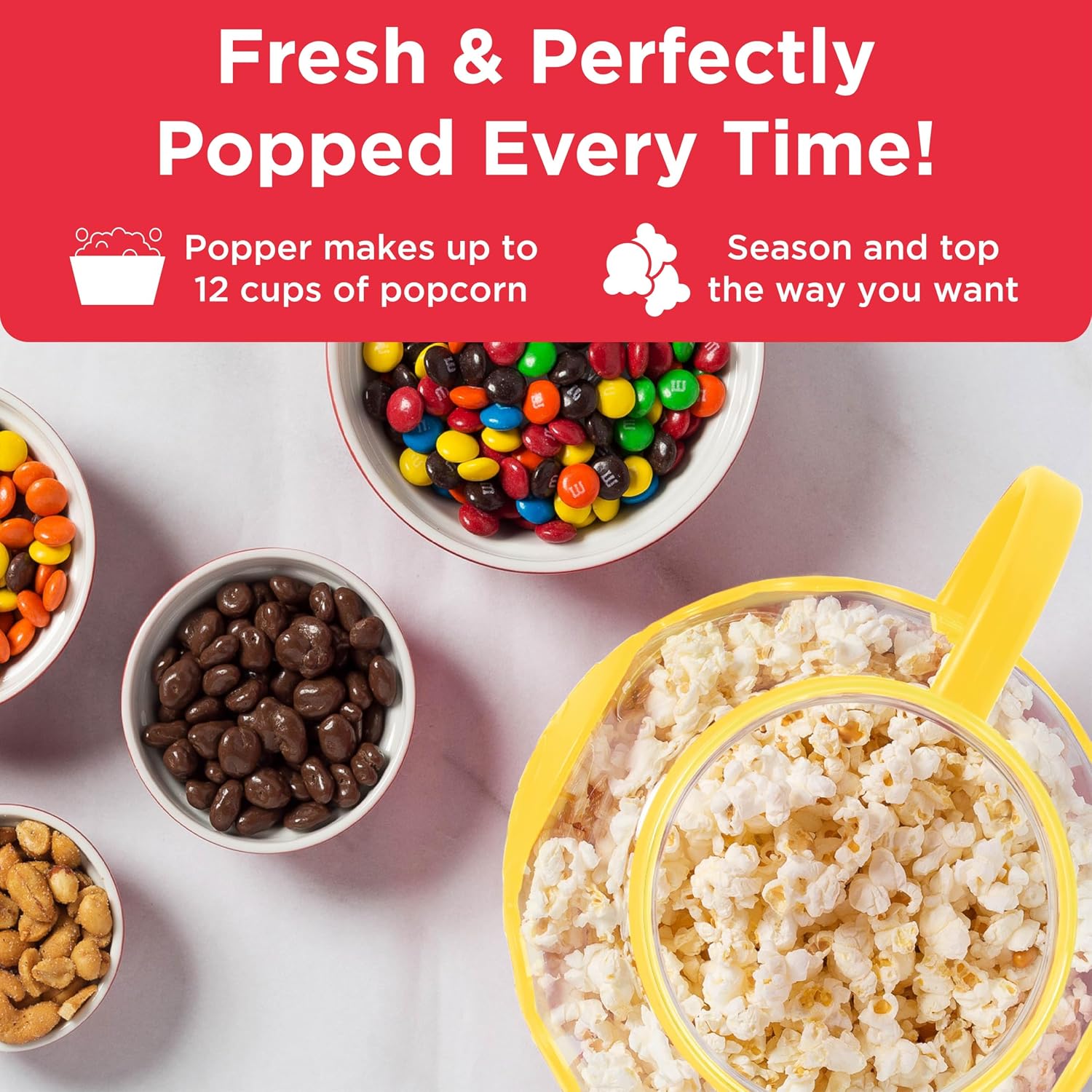 Ecolution Patented Micro-Pop Microwave Popcorn Popper with Temperature Safe Glass, 3-in-1 Lid Measures Kernels and Melts Butter, Made Without BPA, Dishwasher Safe, 3-Quart, Red