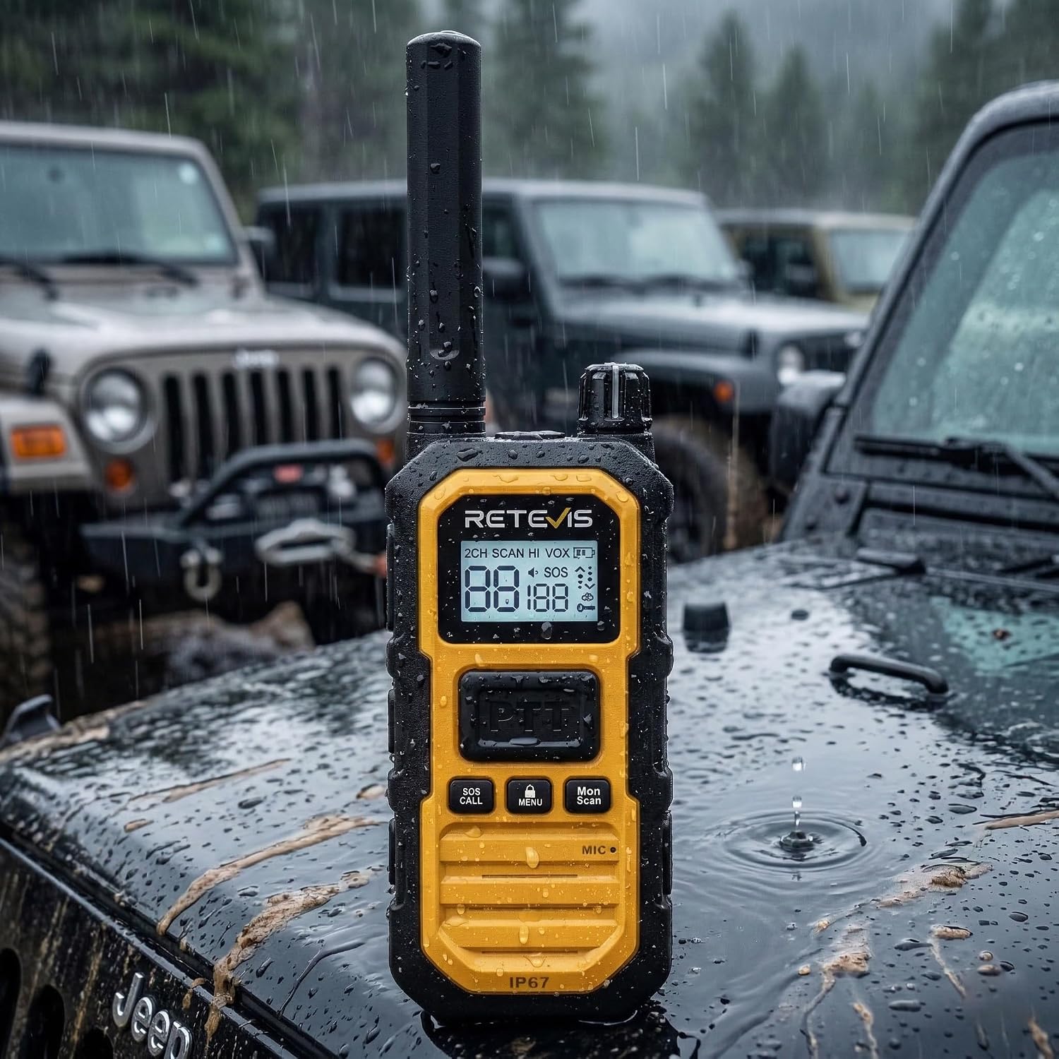 Retevis RB48PLUS GMRS Walkie Talkies Long Range,IP67 Waterproof 2 Way Radio | Repeater Capable, Dual PTT, Vibration Alert, NOAA, SOS, for Hurricane Preparedness, Emergency Communication, Outdoor, 2 Pack