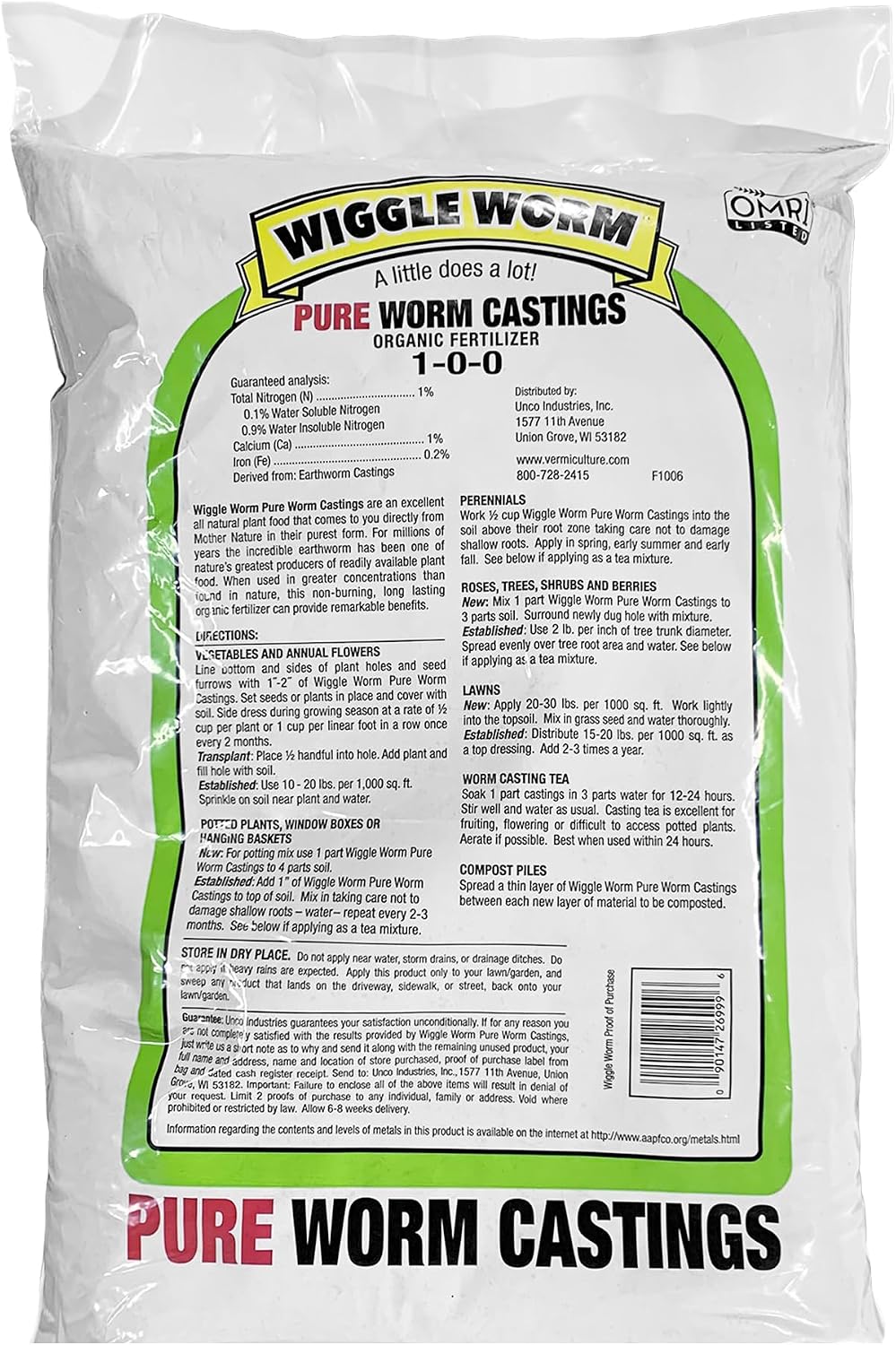 Wiggle Worm 100% Pure Organic Worm Casting Fertilizer, 15lb | Mineral-Dense Formula Improves Soil Fertility