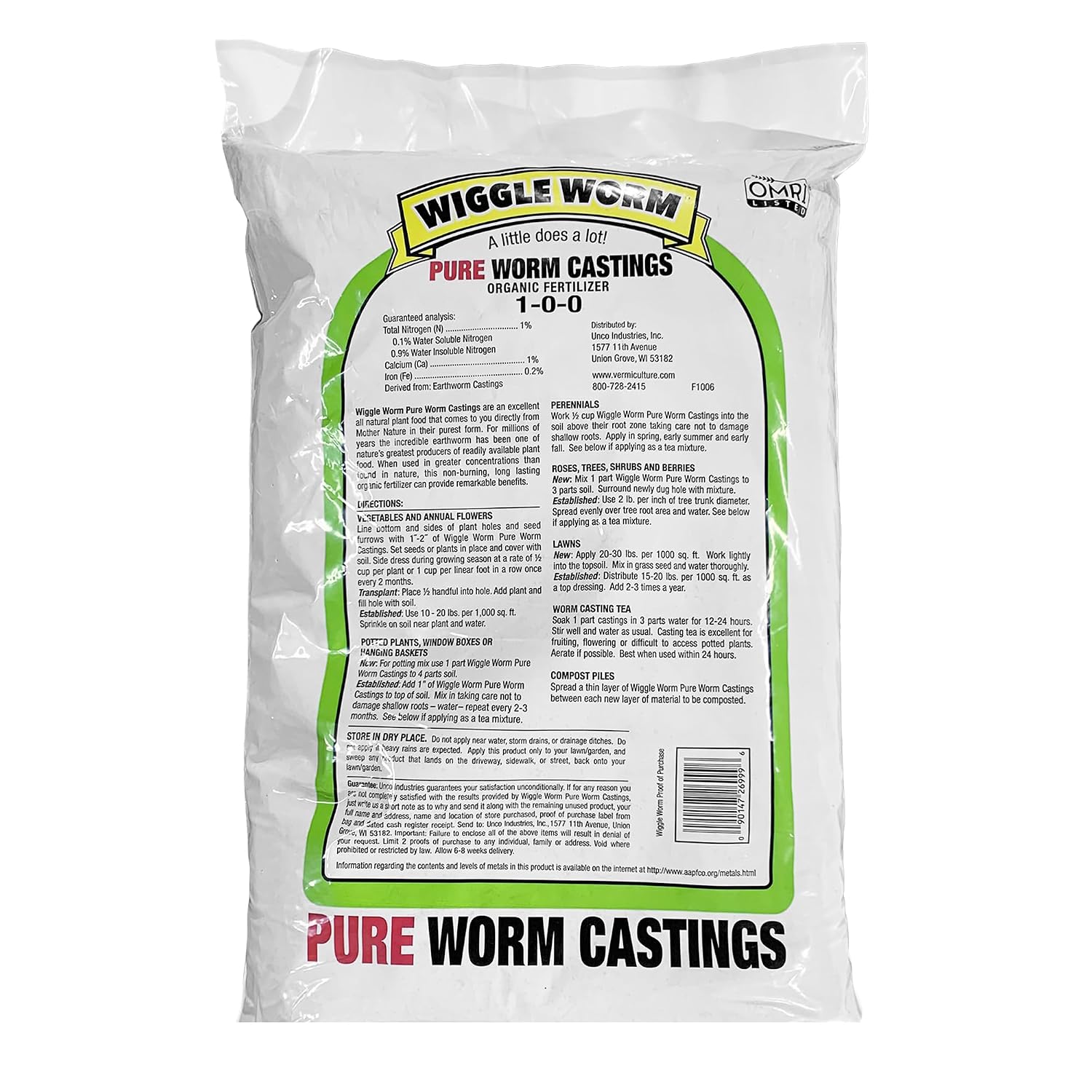 Wiggle Worm 100% Pure Organic Worm Casting Fertilizer, 15lb | Mineral-Dense Formula Improves Soil Fertility, Aeration & Healthy Root Growth for Houseplants & Vegetables