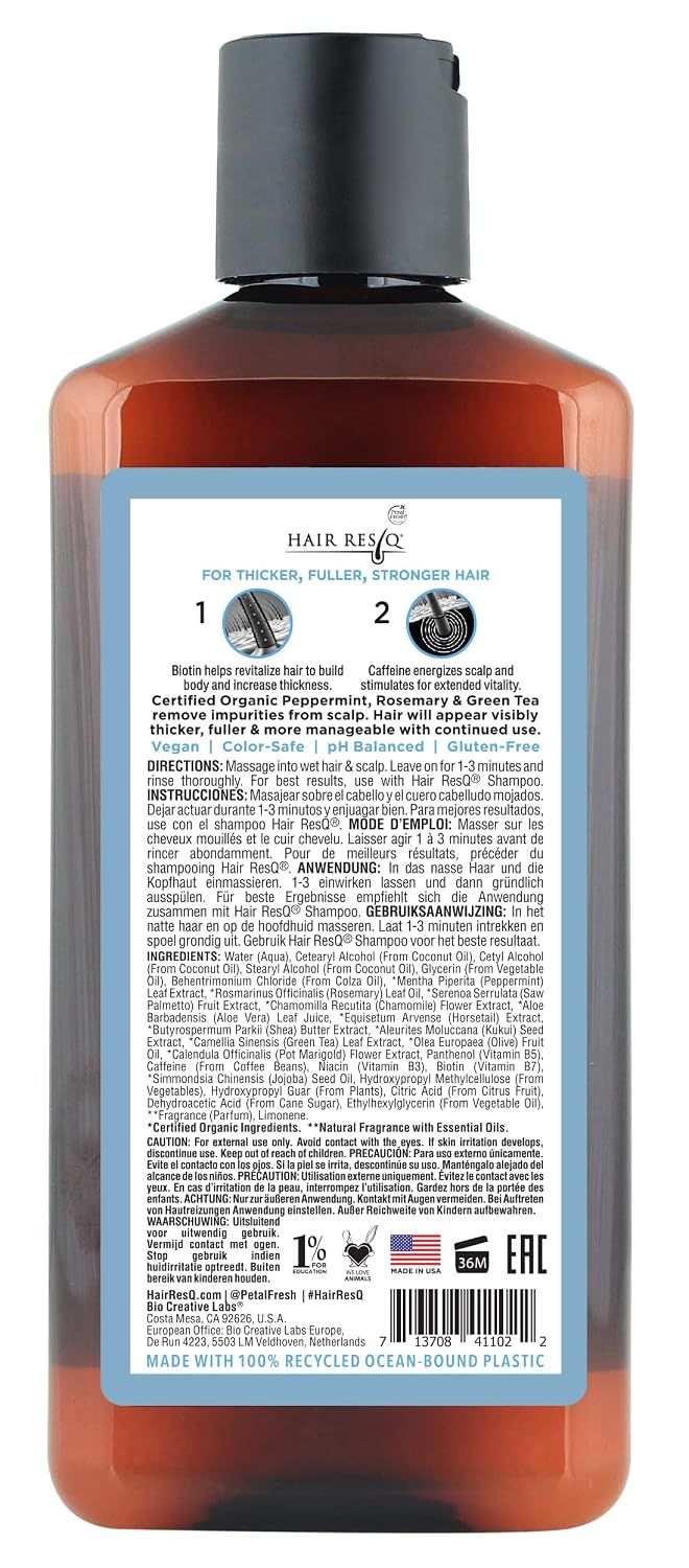 Petal Fresh Hair ResQ Biotin Shampoo for Thinning Hair, Clinically Tested Thickening, Pro-Growth Shampoo for Women & Men, Up to 6X Volume, Rosemary Mint, Caffeine & Peptides, Sulfate Free, 12 fl oz