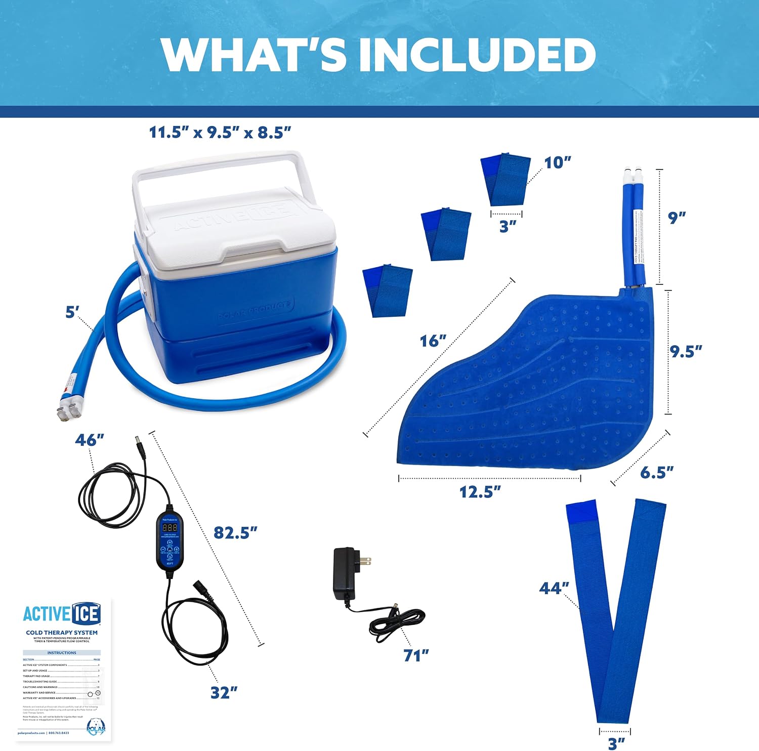 Polar Active Ice 3.0 | 9 QT Cold Therapy Ice Machine| Programmable Timer | 6 in 1 Universal Pad | Cryotherapy Pain Relief System | Ace Bandage Style Compression
