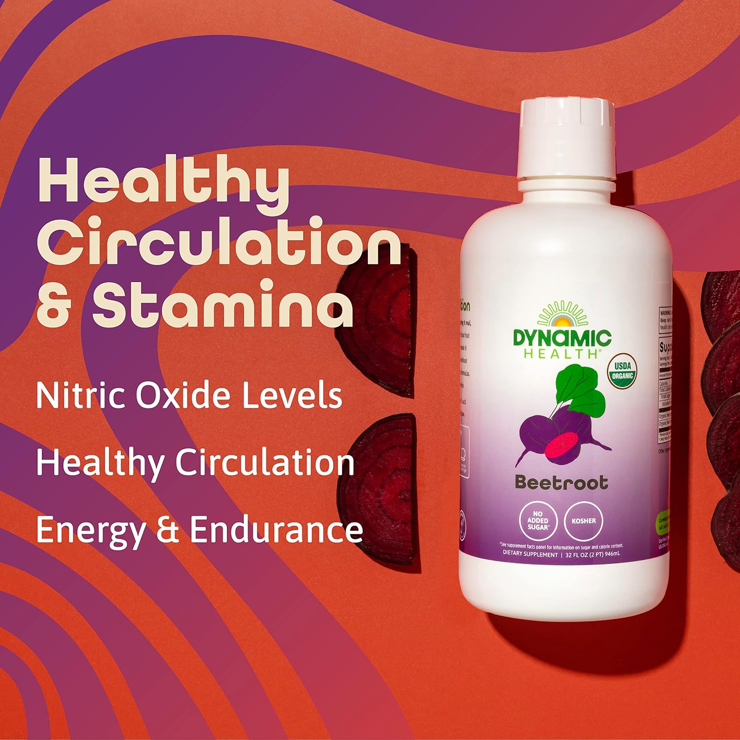 DYNAMIC HEALTH Organic Beetroot Juice Concentrate, 32 fl oz | Circulation, Energy & Endurance Support - No Added Sugar - 31 Servings - Gluten Free, BPA Free