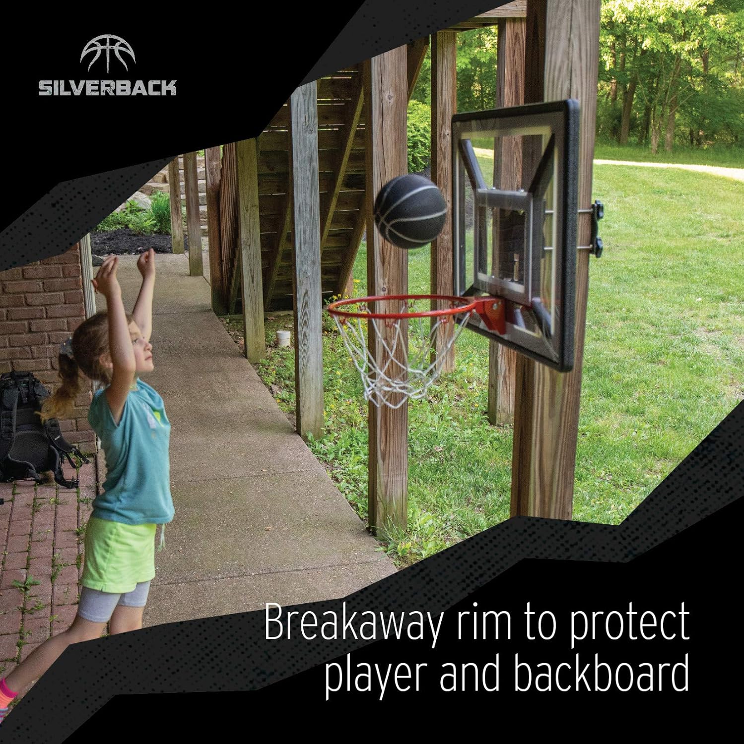 Silverback Junior Youth 33" Basketball Hoop with Lock ‘n Rock Mounting Technology Mounts to Round and Vertical Poles, Black (B8410W)