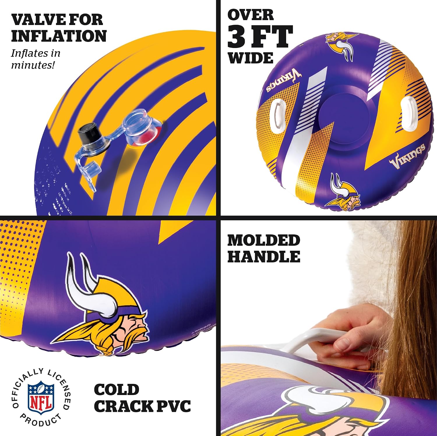 Big Mouth Inc NFL Snow Tube, Heavy Duty Inflatable Snow Sled for Winter Tubing, Ride-On Snow Tube with Handles for Kids and Adults, Outdoor Winter Fun and Football Fan Gifts