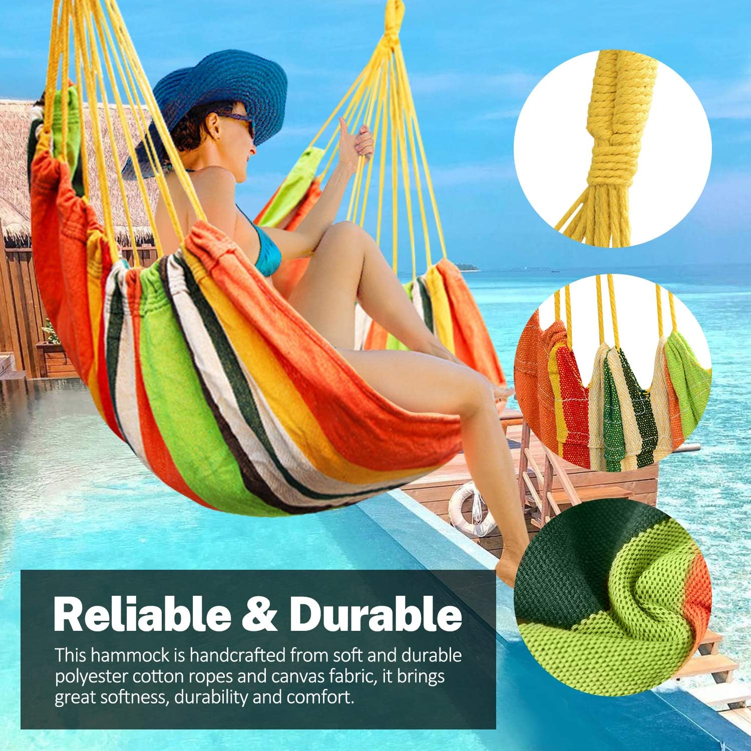 KPX Ourdoor Hanging Hammock Chair – Comfortable Tree Swing Chair Large Size 110X130cm（Without Pillows） - 330 Lbs Weight Capacity (Dark Gray)