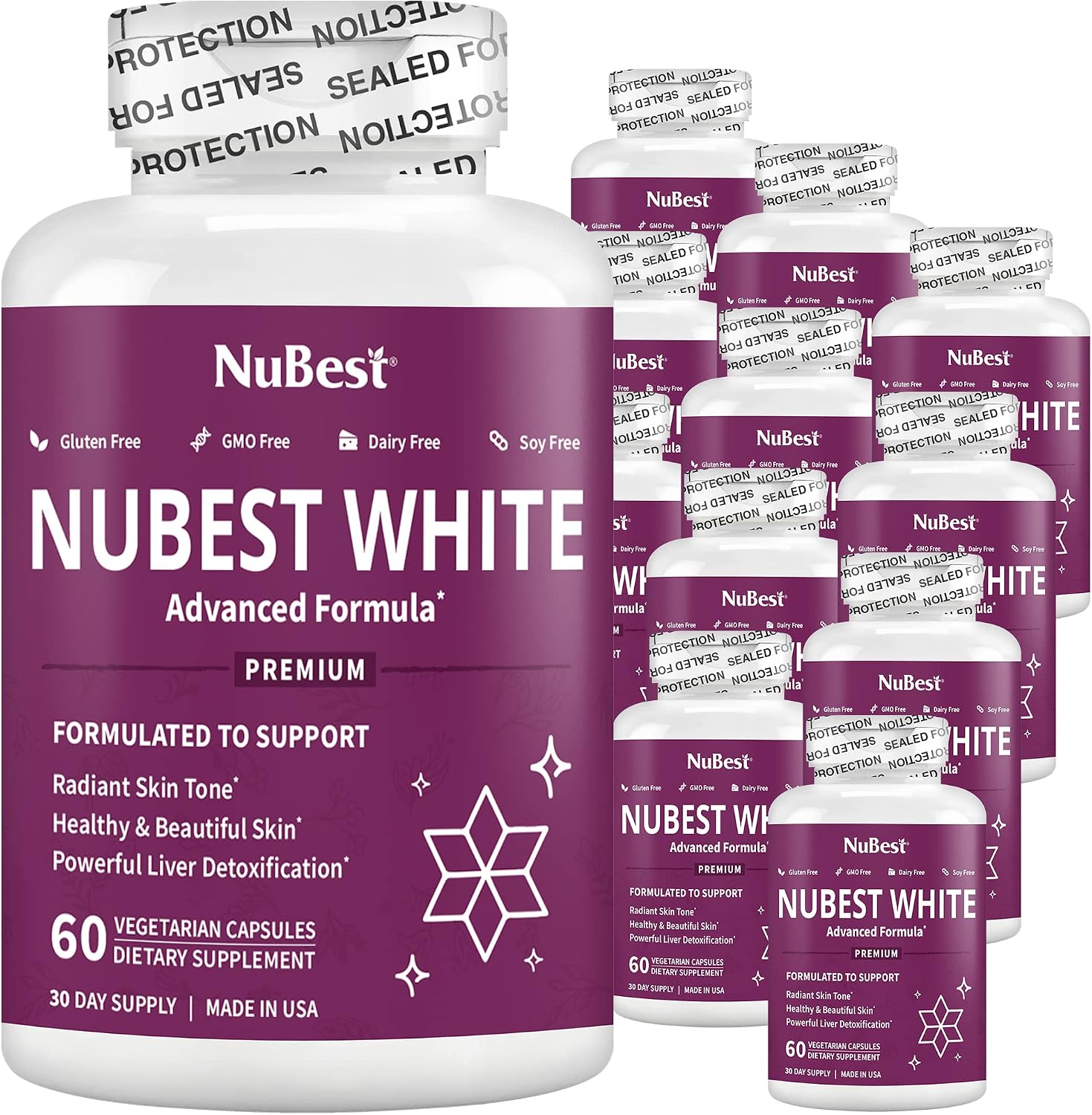 NuBest White - Glutathione 400mg & Milk Thistle Extract - Skin Brightening Supplement - Helps Beautiful and Radiant Skin - Antioxidant Supplement &