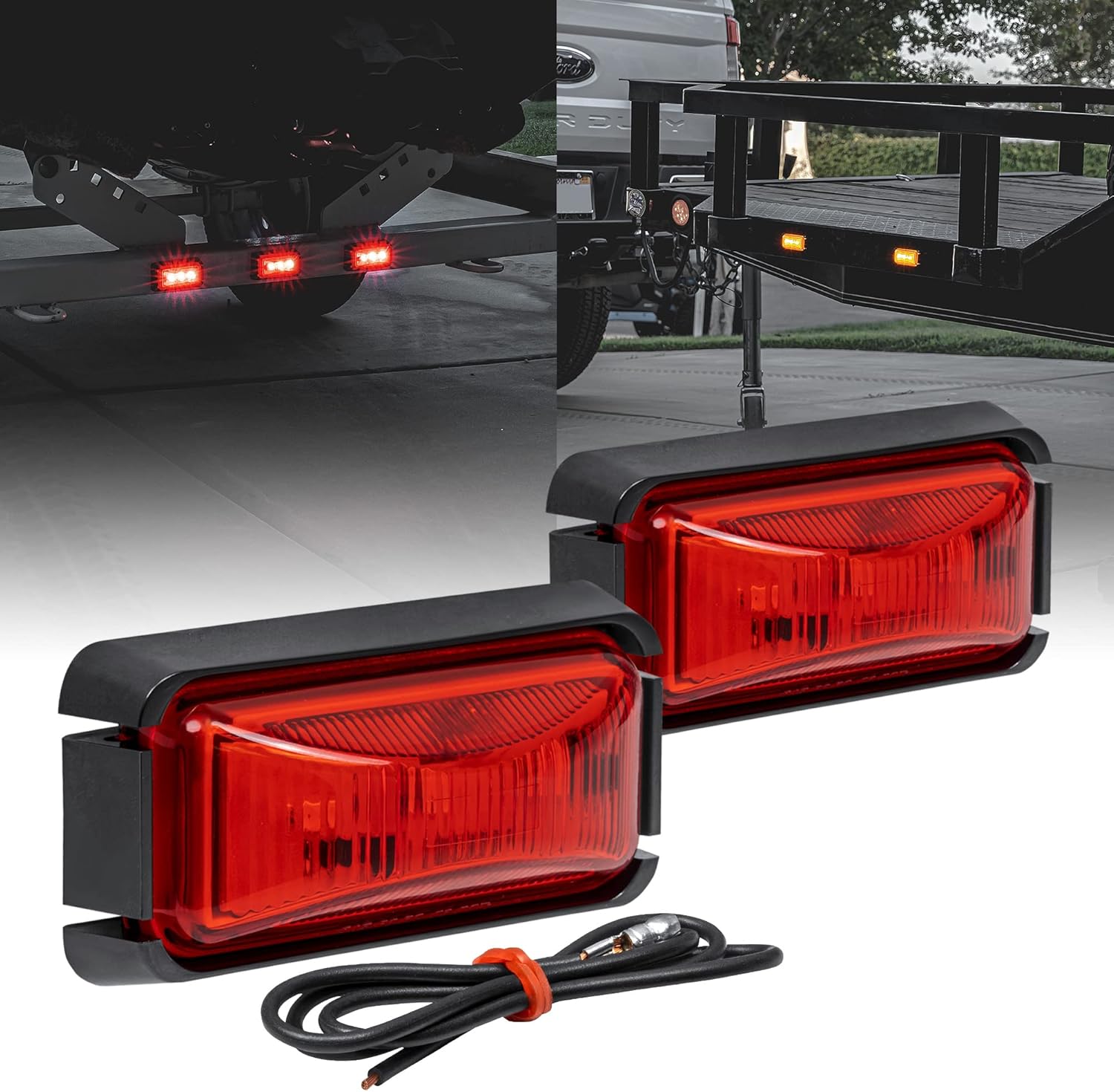 TRUE MODS 2pc 2.5" Amber Rectangle LED Trailer Marker Lights for Truck RV