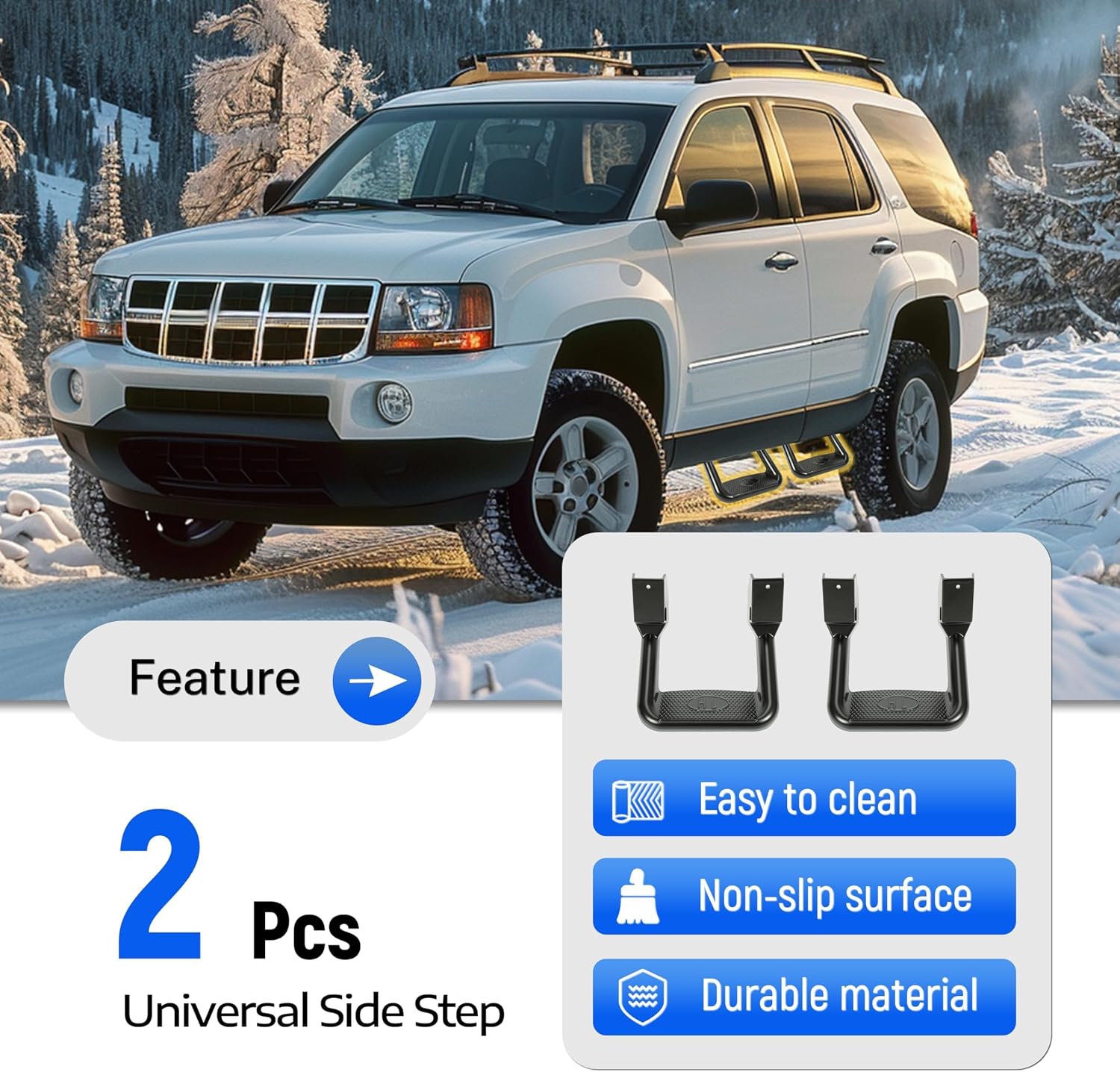 Kojem 2Pcs Silvery Aluminum Side Step Compatible with Chevy Chevrolet GMC Ford Isuzu Mitsubishi Dodge Jeep Nissan Toyota Mazda Side Hoop Step Polishing