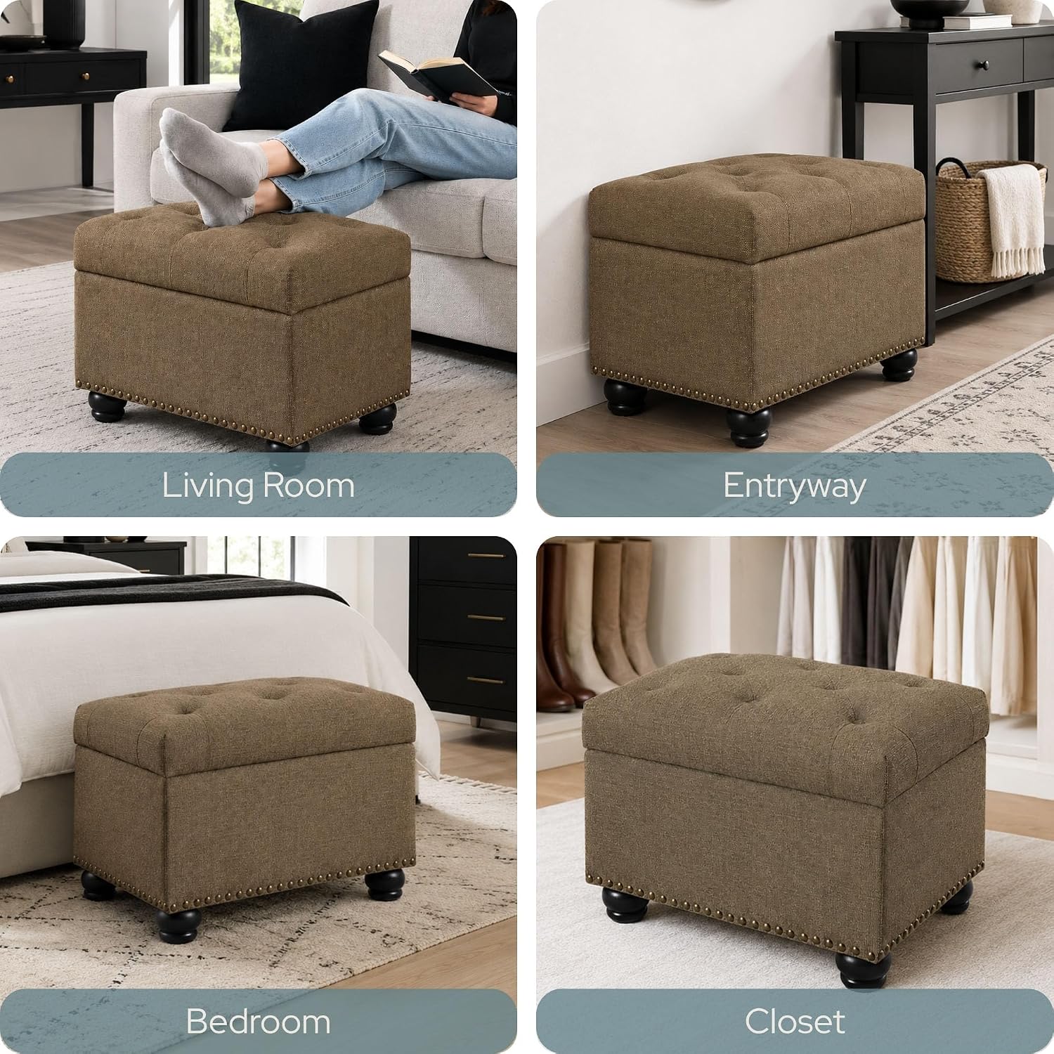 Convenience Concepts Designs4Comfort 5th Avenue Storage Ottoman 24" - Contemporary Foot Stool and Seat with Hinged Lid for Living Room, Dining Room, Office, Den, Espresso Faux Leather