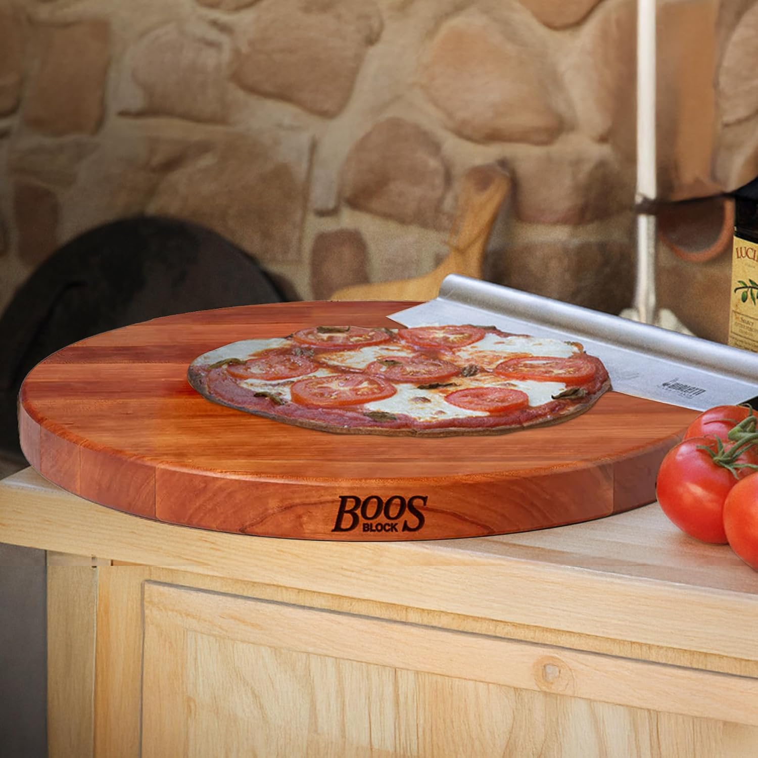 John Boos R-Board Series Round Wooden Maple Cutting Board 18”x18” – 1.5” Thick, 14-lb Reversible Butcher Block with Edge-Grain – Made in the USA