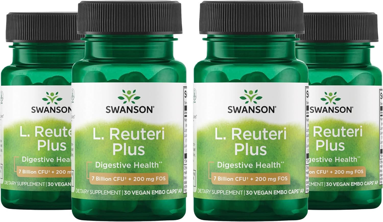 Swanson L. Reuteri Probiotic Plus, 7 Billion CFU, 30 Vegan Capsules | With Lactobacillus Rhamnosus, Acidophilus, and FOS Prebiotic for Gut-Health-Conscious Adults, Full-Spectrum Support