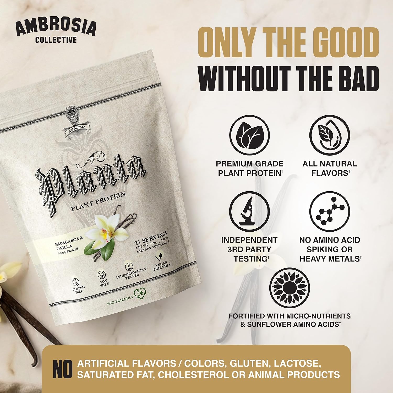Ambrosia Plant Based Protein Powder 20g | Clean Vegan Pea Protein Powder | Gluten & Dairy Free, Keto Friendly, No Added Sugar | 25 Servings | Banana Maple