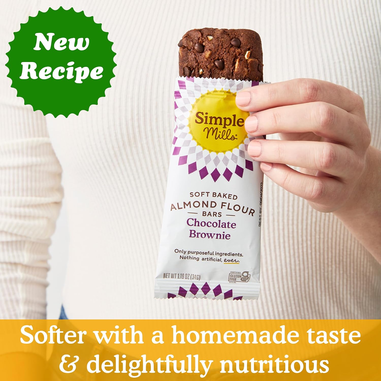 Simple Mills Soft Baked Dark Chocolate Almond Flour Bars, 5 ct, 1.19 oz each