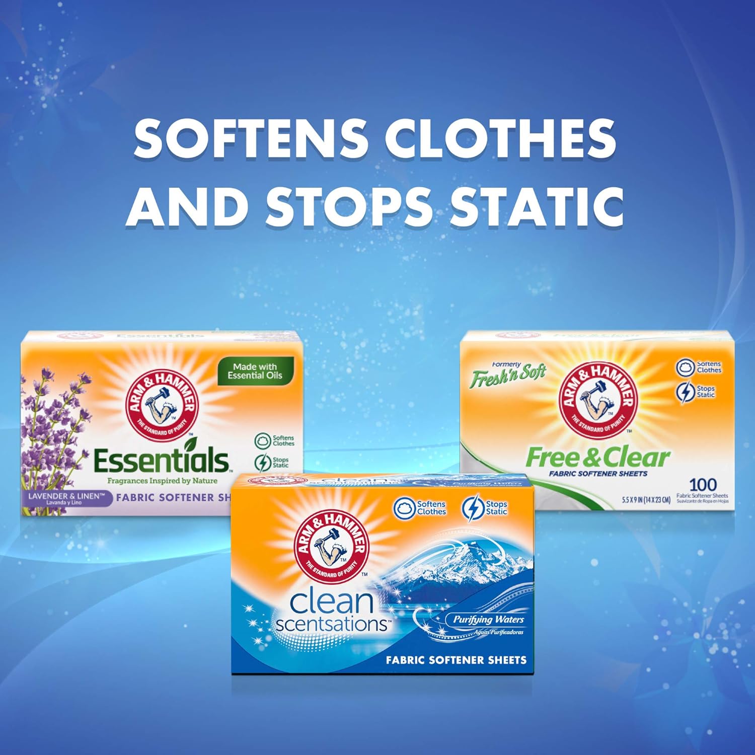 ARM & HAMMER Fabric Softener Sheets, 40 sheets, Purifying Waters