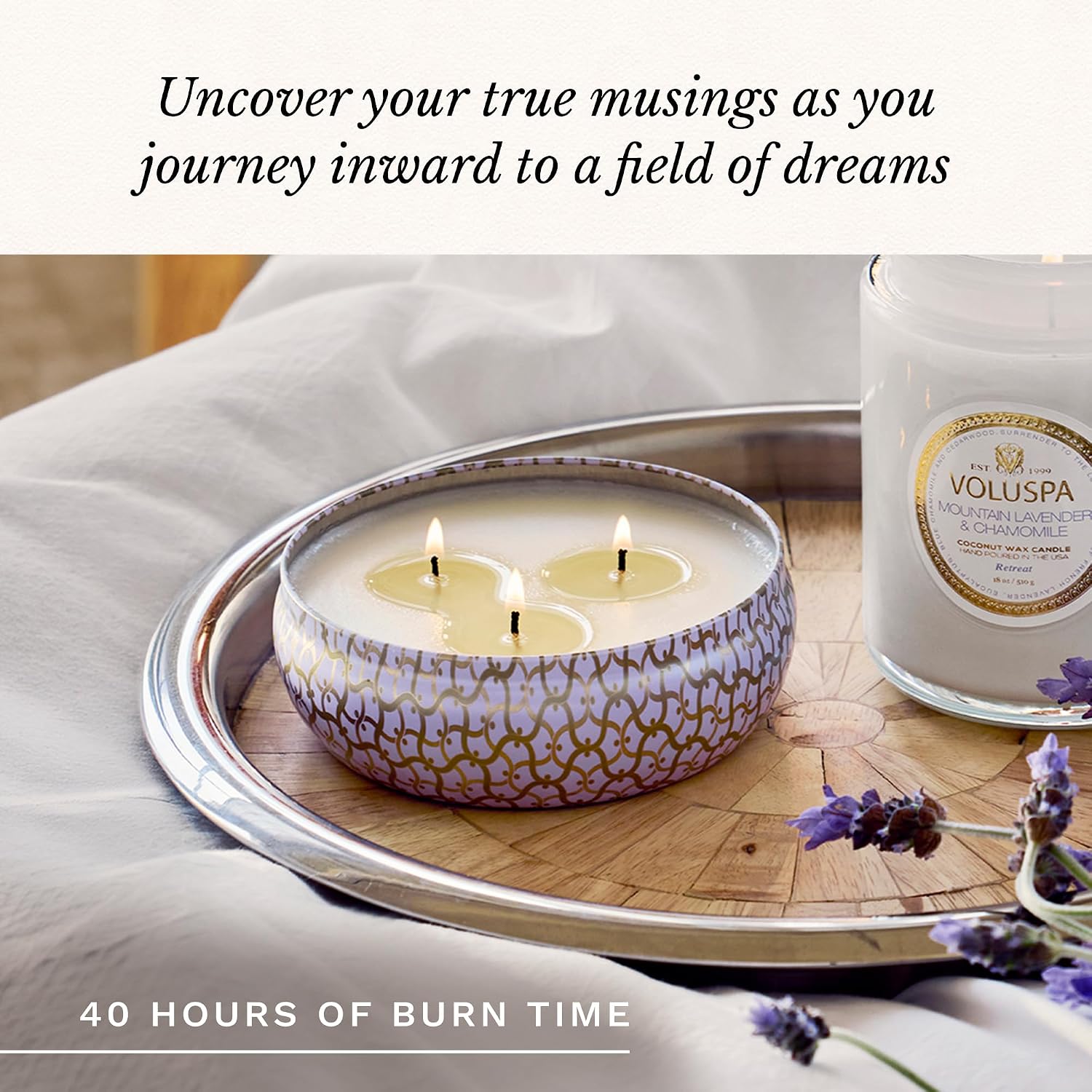 Voluspa Santal Vanille, 3 Wick Tin Candle, 12 oz, 40 Hour Burn Time, Coconut Wax for Clean Burning, Handcrafted in the USA