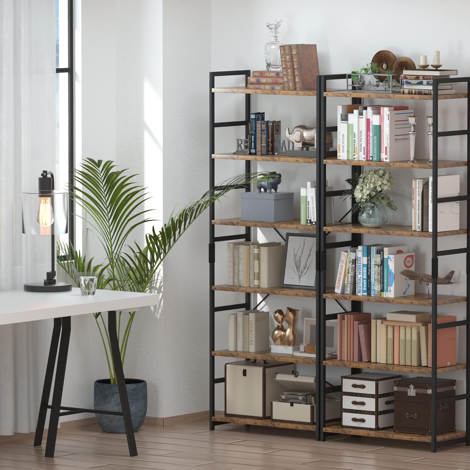 NUMENN 5 Tier Bookshelf, Tall Freestanding Open Storage Bookcase, Vintage