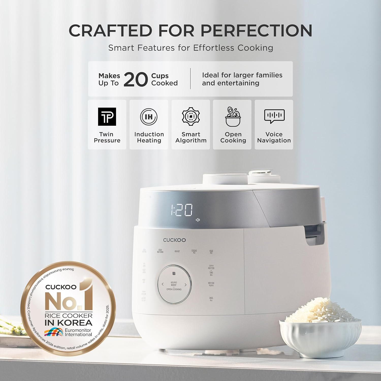 CUCKOO Twin Pressure Induction Rice Cooker, 20-Cup Cooked, CRP-LHTR1009FW